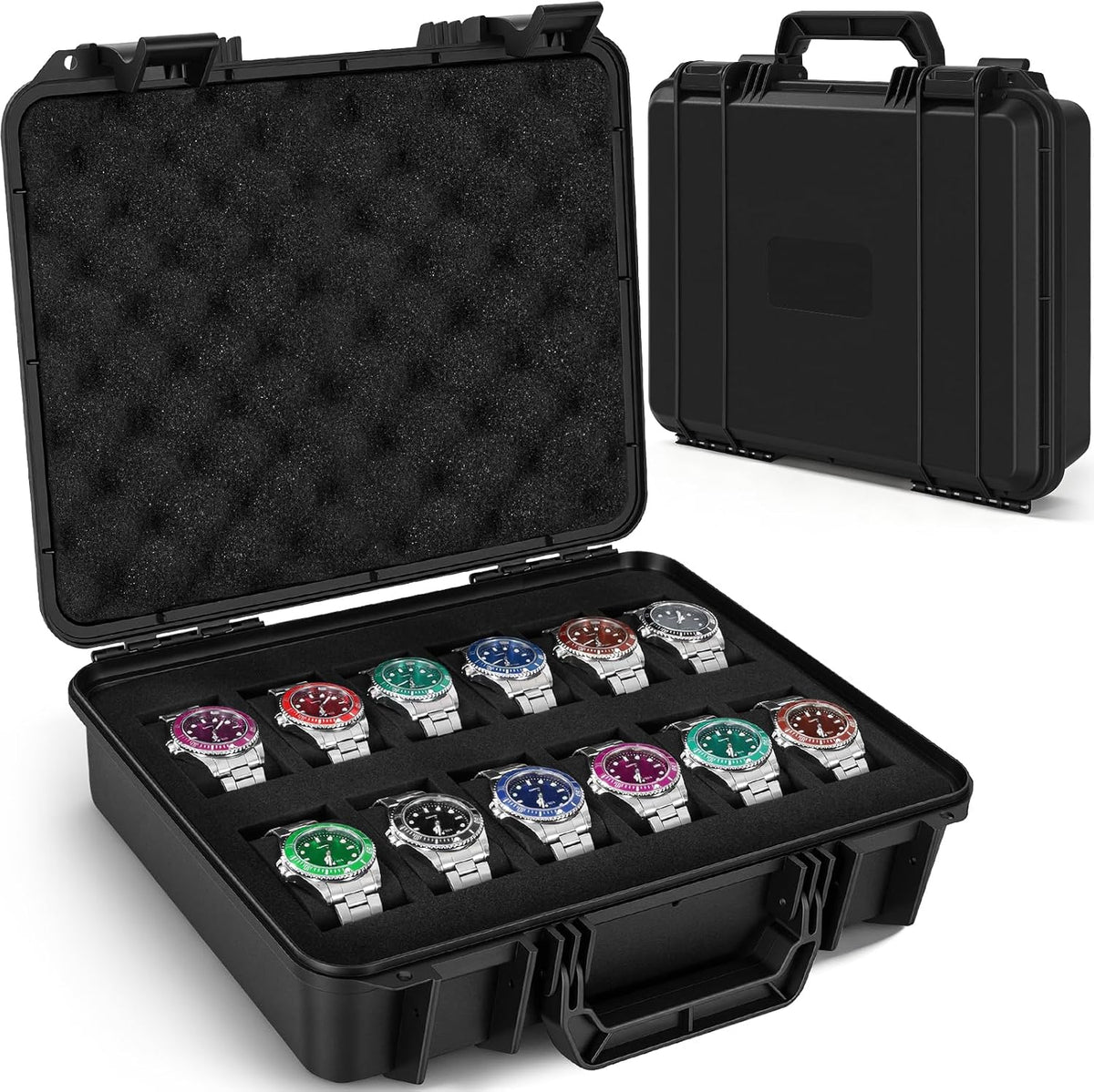 FREEAMG Estuche de viaje para reloj con 12 ranuras para hombres, ca...