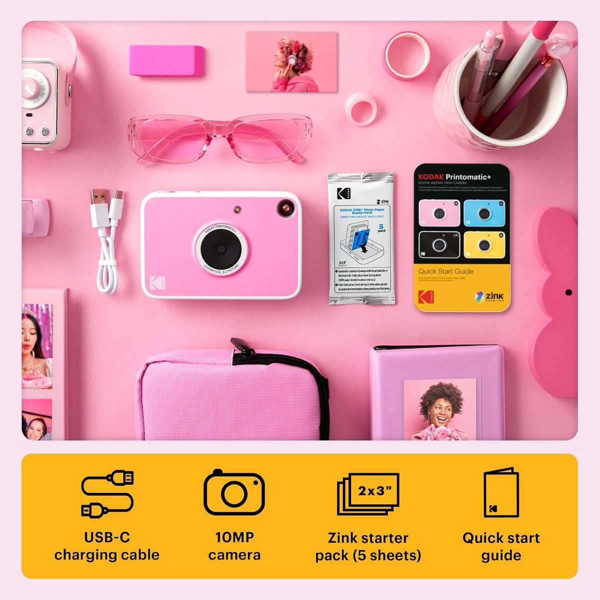 KODAK Printomatic+ Cámara digital de impresión instantánea (rosa) d...