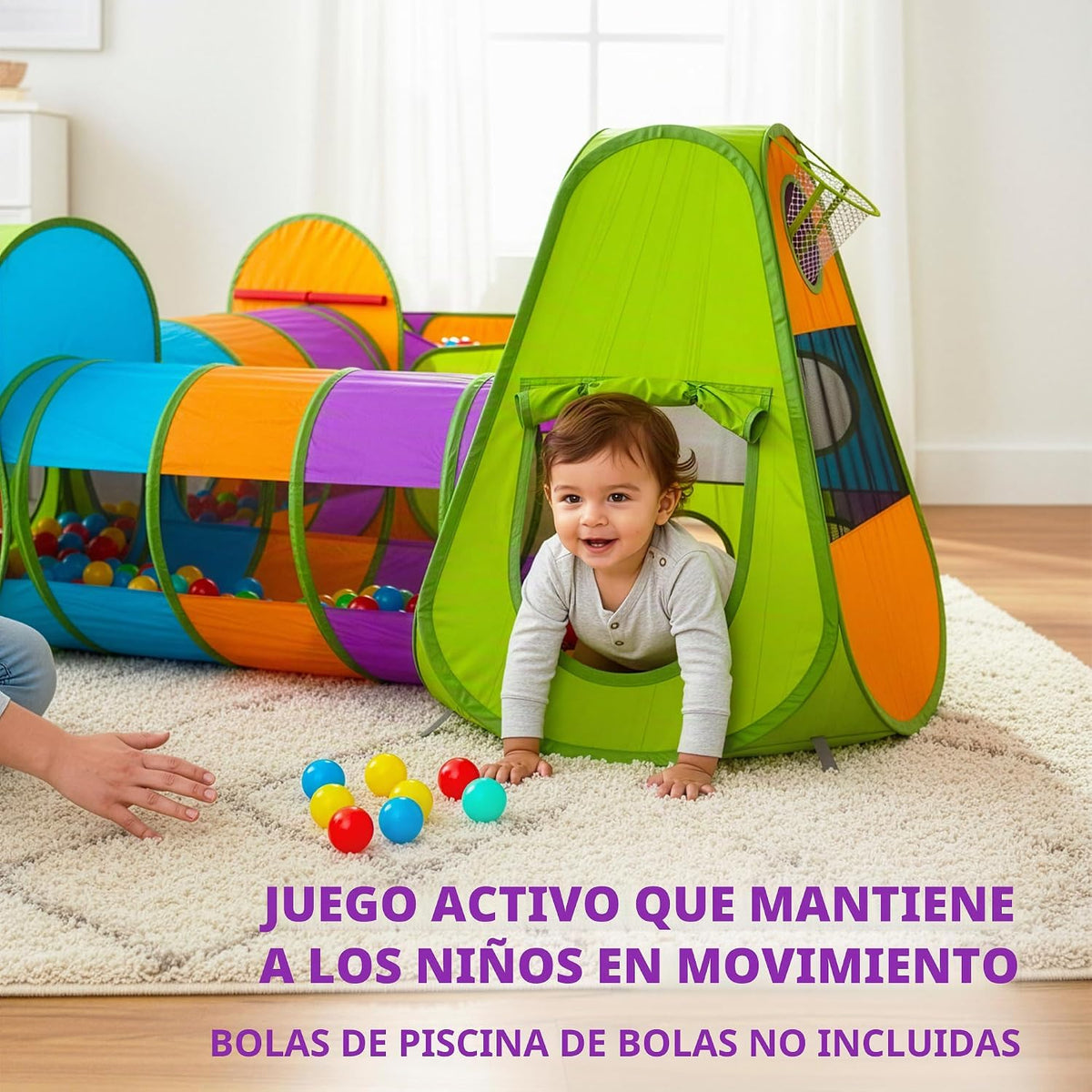 Playz Tienda de campaña desplegable de 5 piezas para niños, túnel d...