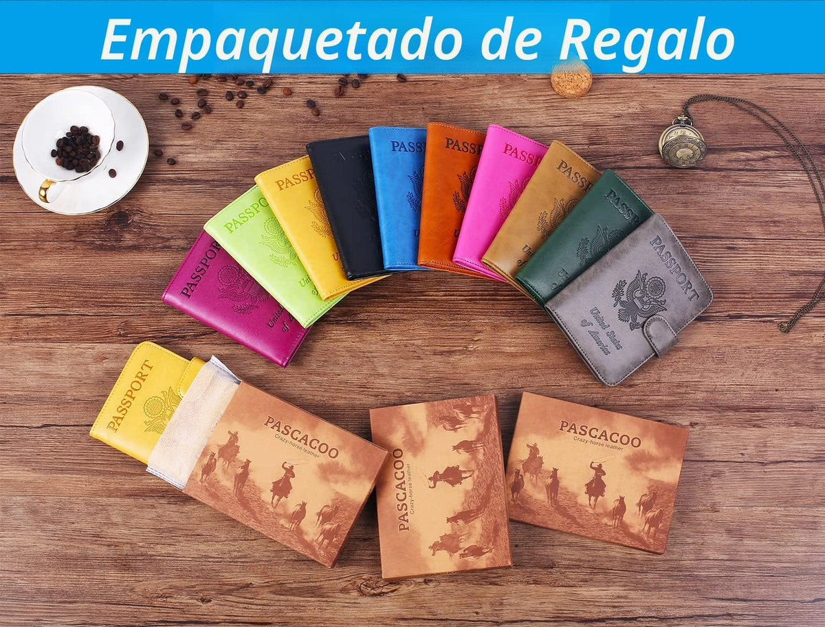 Funda para pasaporte, cartera con bloqueo RFID, funda de piel para...
