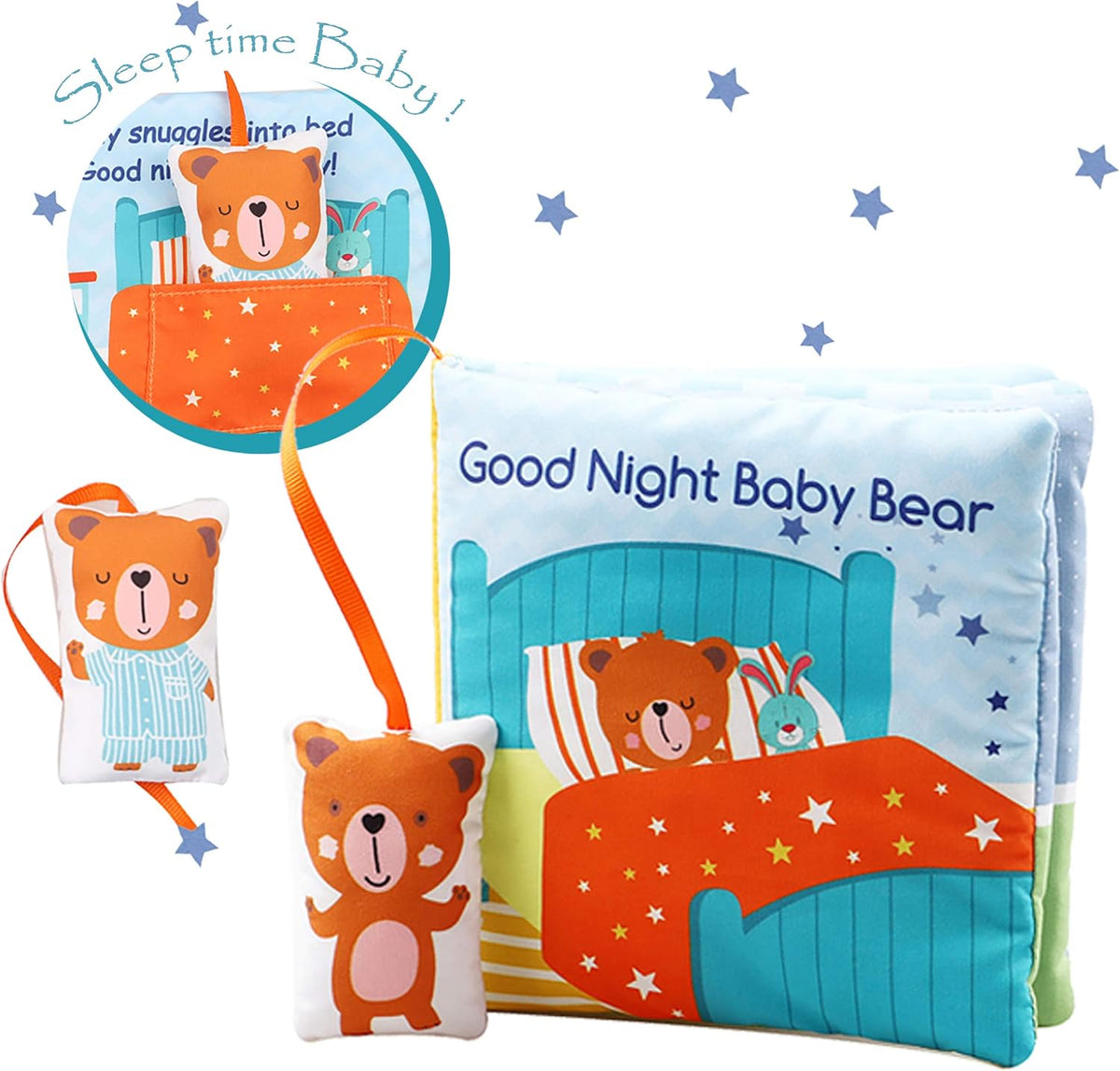 Bebe Mondo Juguete de oso de peluche con espejo, libro suave para b...