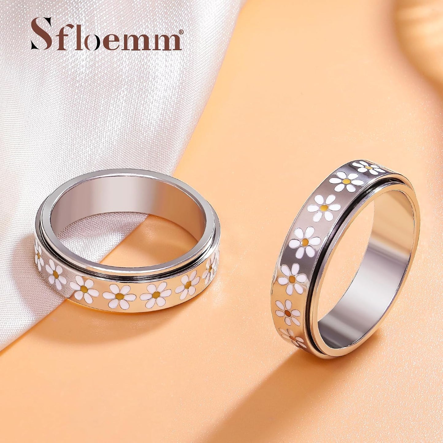 Sfloemm Anillo Daisy Fidget para Alivio de la Ansiedad - Banda Gira...