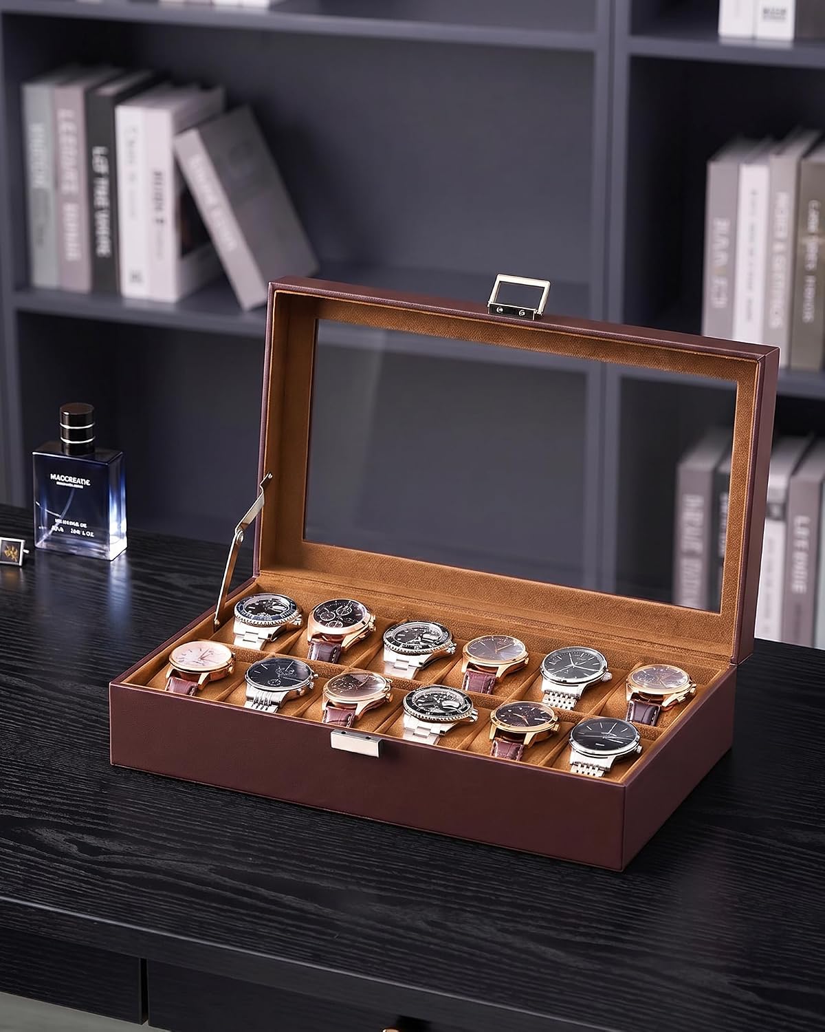 Lolalet Caja de reloj para hombre, caja de exhibición de 12 ranuras...