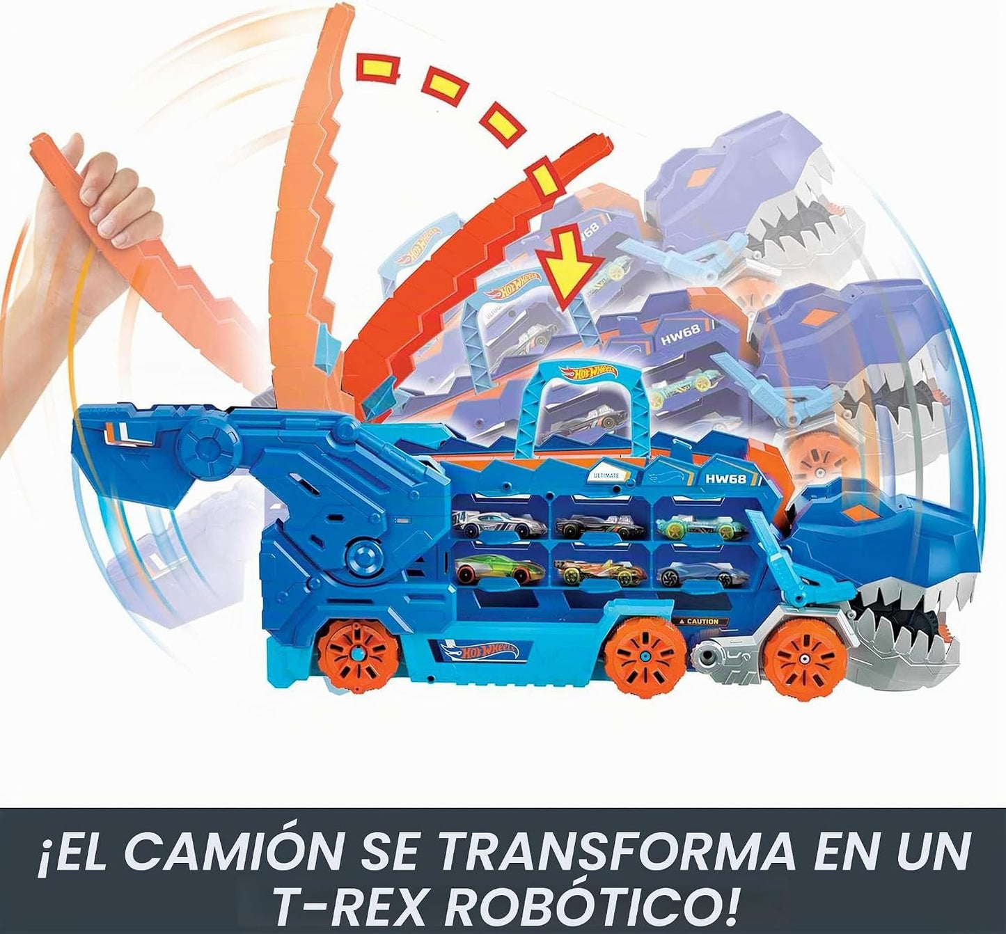 Hot Wheels City Ultimate Hauler, se transforma en T-Rex con pista d...