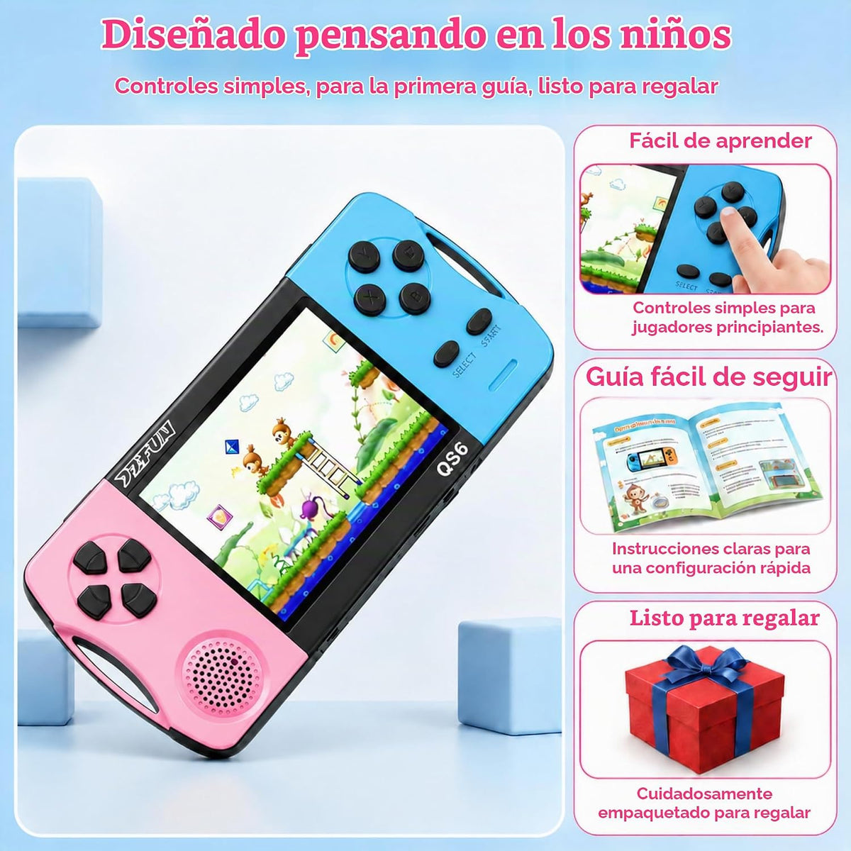 Juegos de mano de 16 bits para niños con pantalla grande IPS de 3.2...