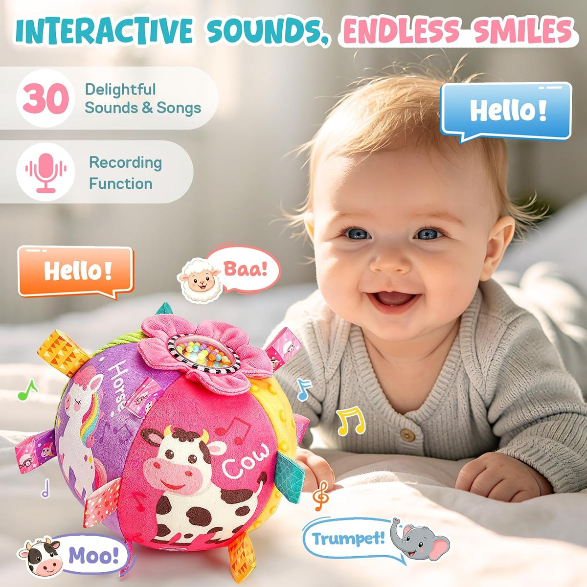 Juguete musical con pelota para gatear para bebés de 0 a 6 meses, d...