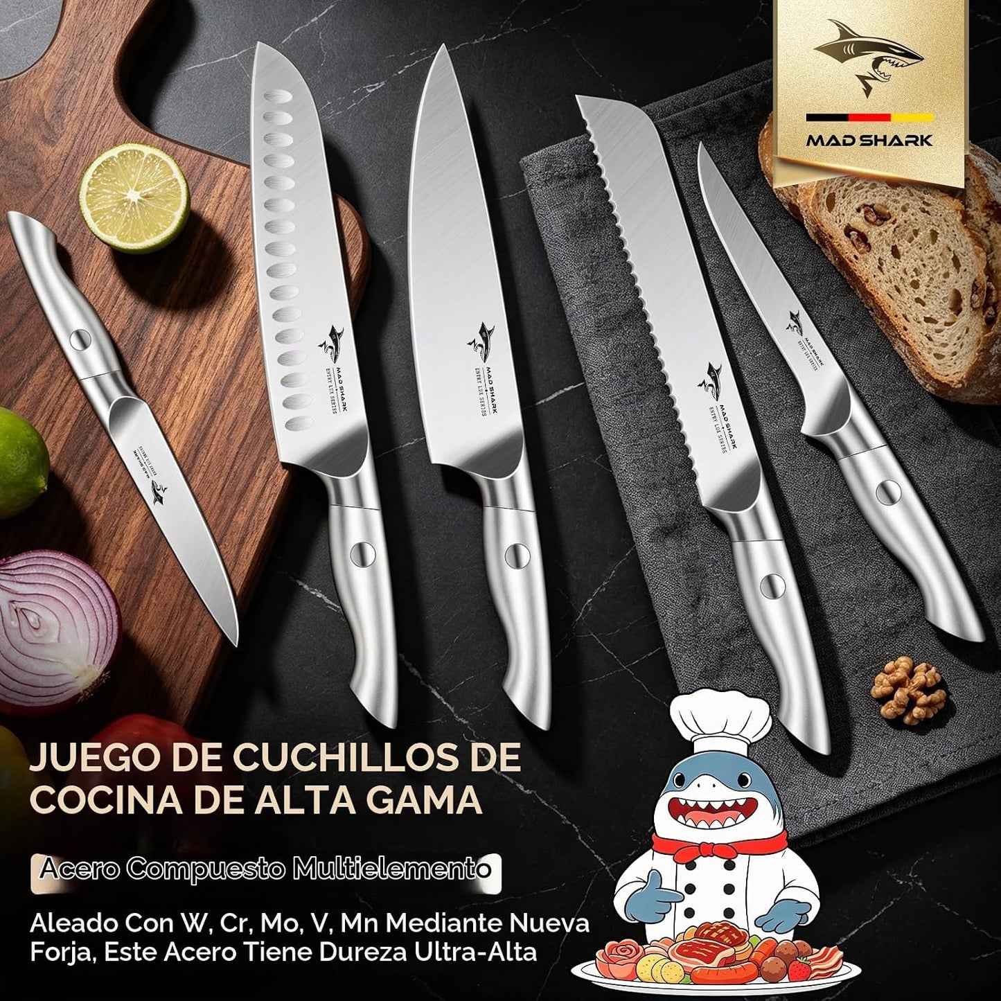 MAD SHARK Juego de cuchillos de cocina, juego de cuchillos de chef...