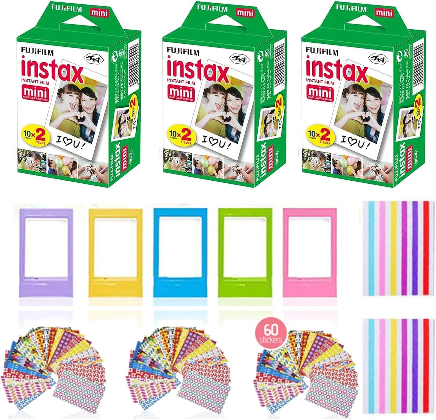 Fujifilm Película instantánea Instax Mini (paquete de 3, 60 hojas),...