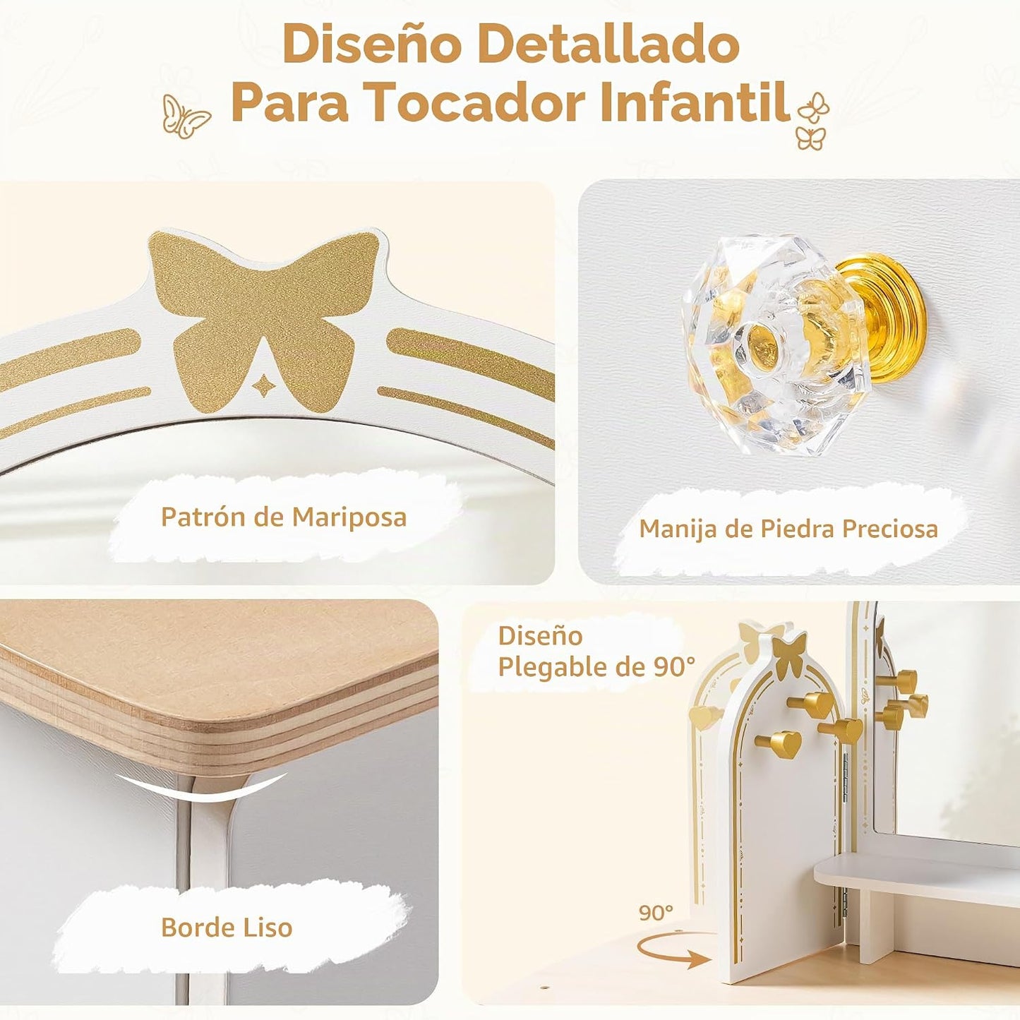 ROBUD Juego de mesa y silla para niños, juego de tocador para niñas...