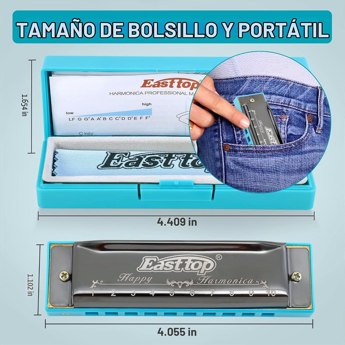 East top - Armónica Blues diatónica de 10 agujeros en C, órgano de...