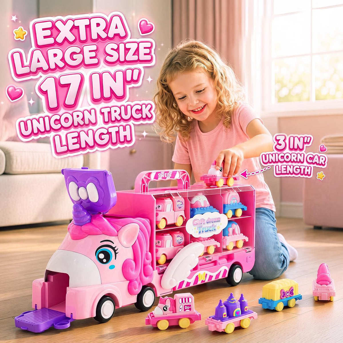 Liunkeng Camión de juguete de unicornio 13 en 1 para niñas de 2 a 6...