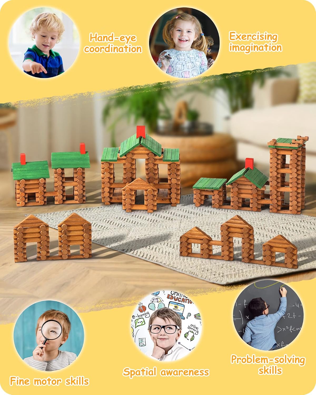 SainSmart Jr. Juego de 665 piezas de cabaña de troncos de madera pa...