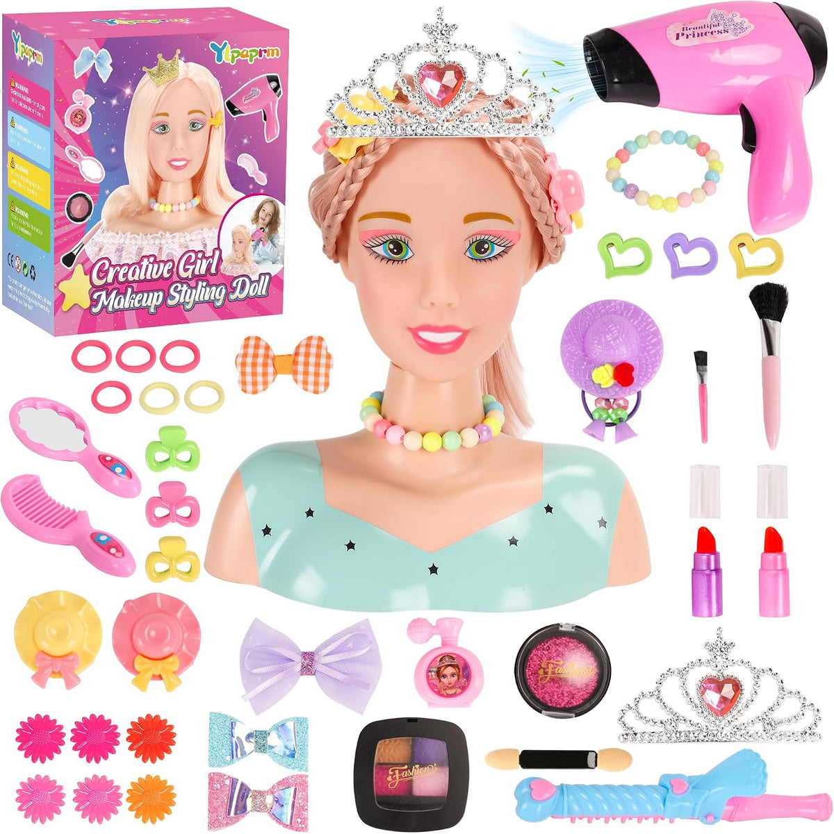 Ylpaprm 41 Piezas Cabeza de Peinado de Lujo Muñeca Cabeza de Peinad...