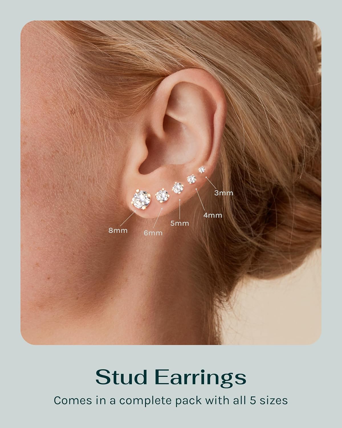 PAVOI 5 pares de aretes de tuerca impermeables para mujer, acero in...