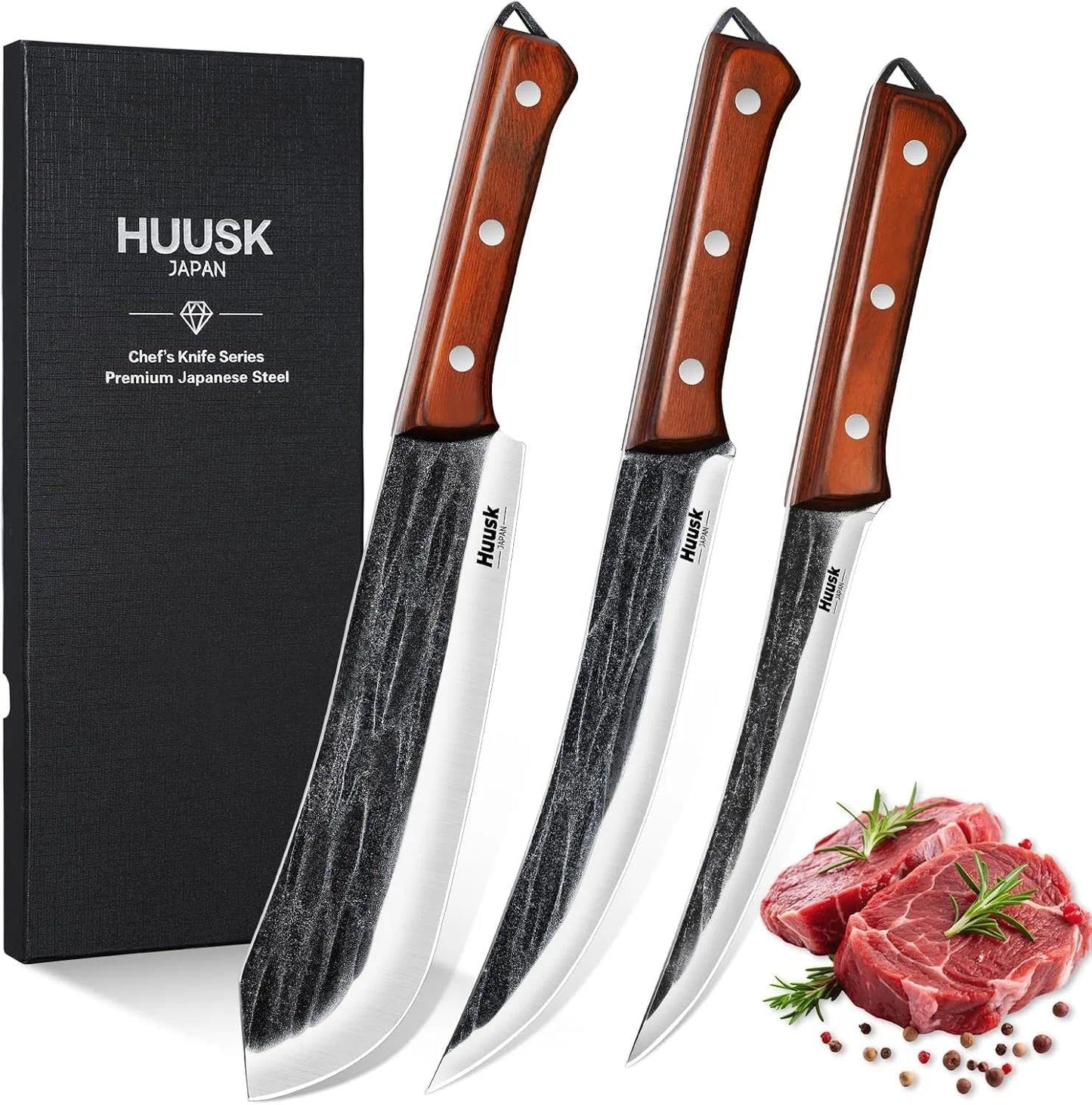 Huusk Juego de cuchillos de carnicero de 3 piezas para cortar carne...