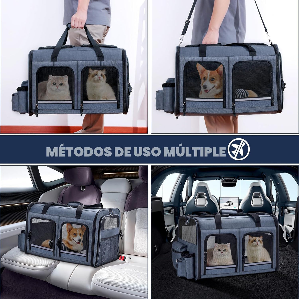 Groxkox Transportador de gatos para 2 gatos, transportador doble pl...