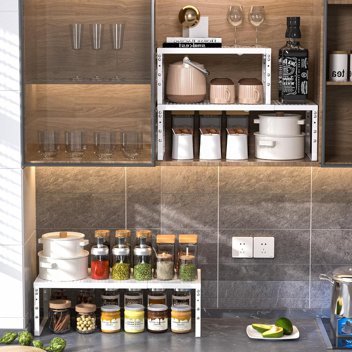 Ipotive Estante de gabinete, Organizador de cocina expandible ajust...