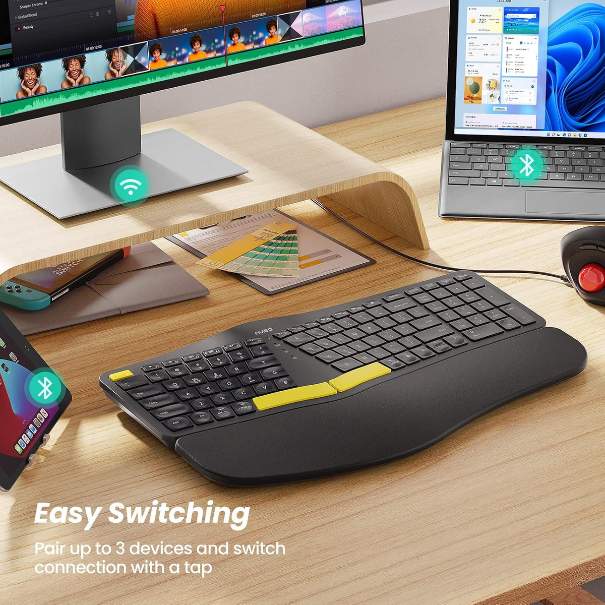 Teclado Ergonómico Inalámbrico Nulea, Teclado Dividido con Reposamu...