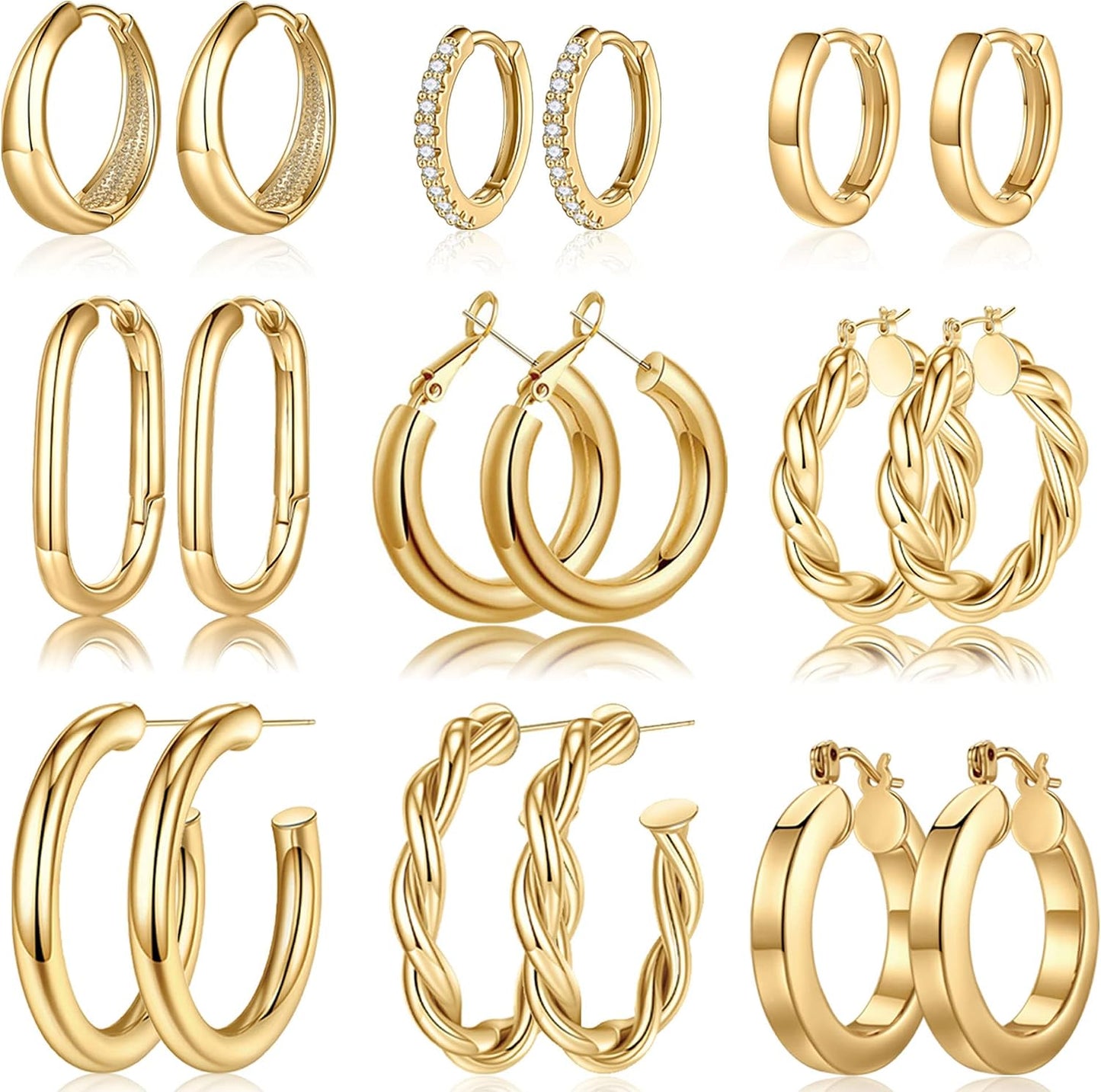 Yesteel 9 pares de arracadas de oro para mujer, chapadas en oro rea...