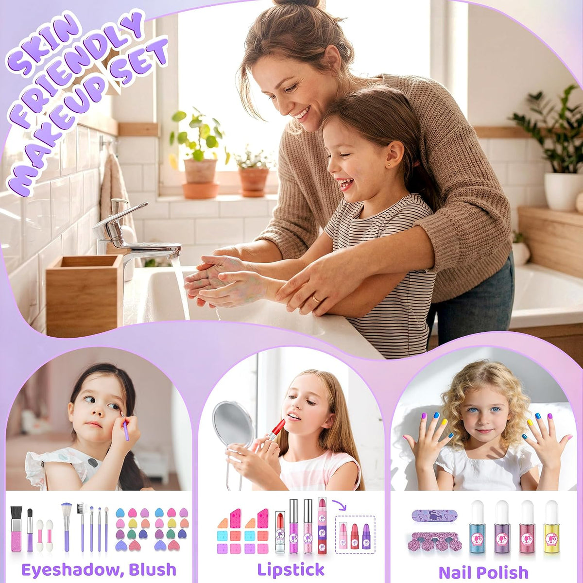 Juego de maquillaje para niños, 59 piezas, cosméticos auténticos la...