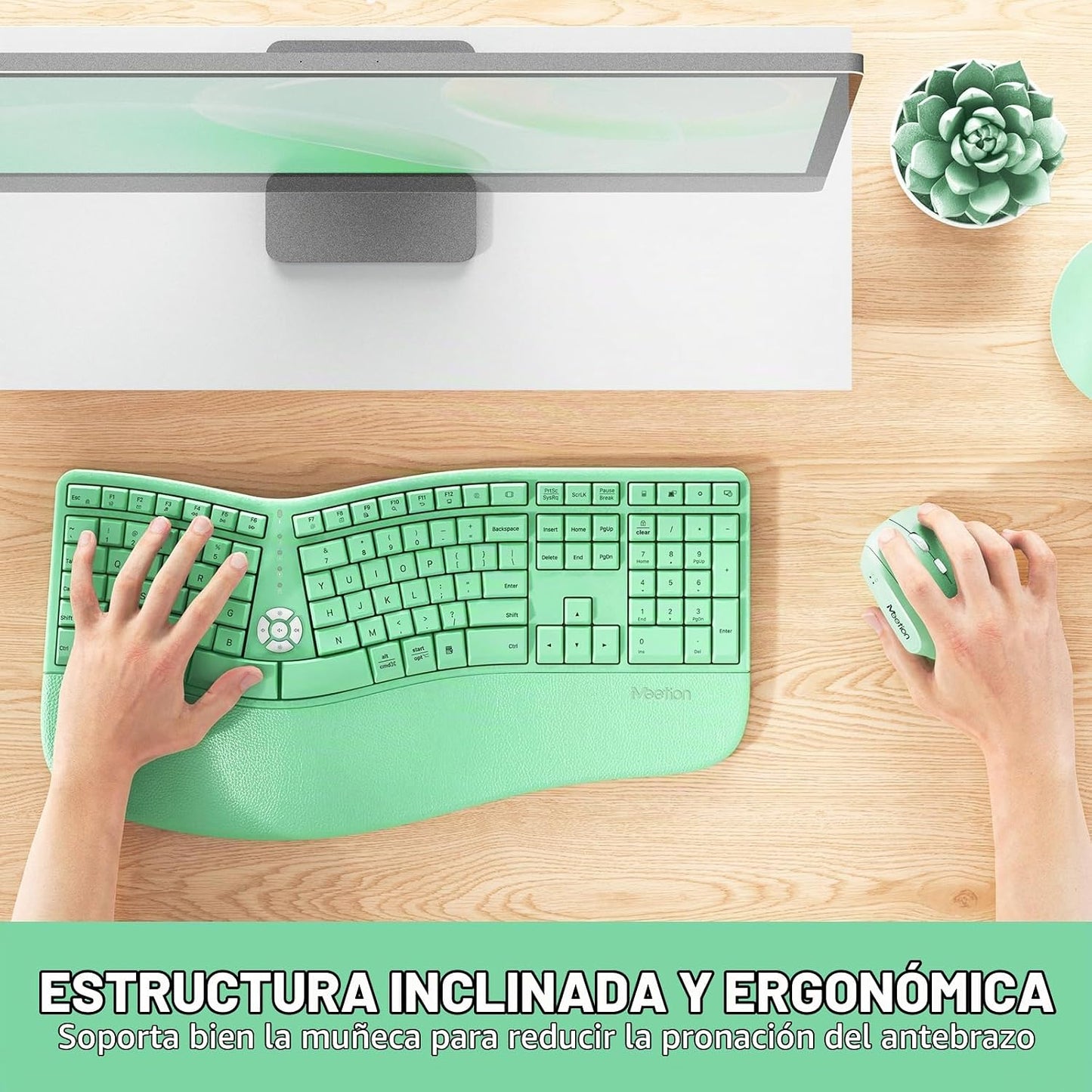 MEETION Combo ergonómico del ratón del teclado, verde del ratón ver...