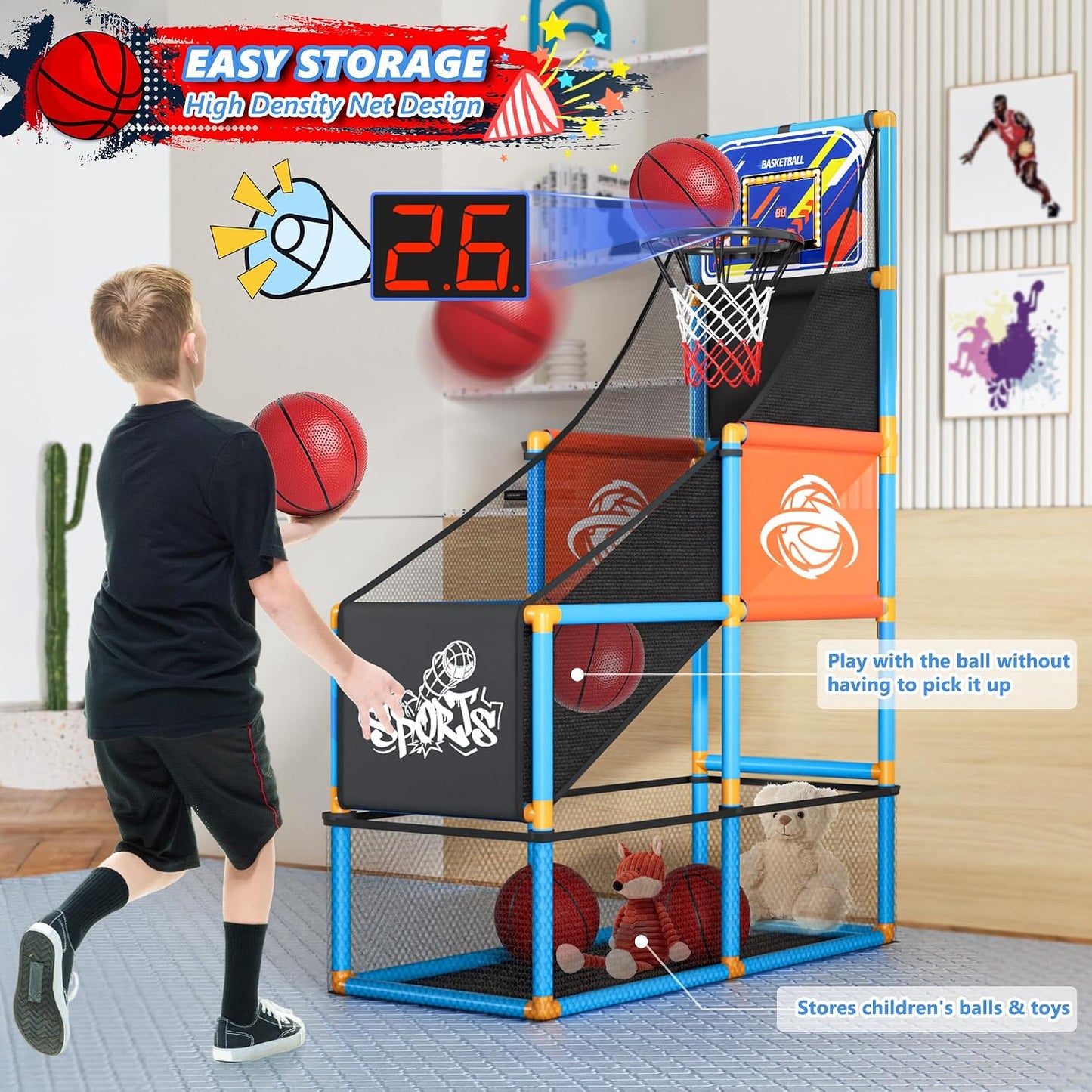 Handwell Juego de baloncesto arcade con marcador electrónico y luz...