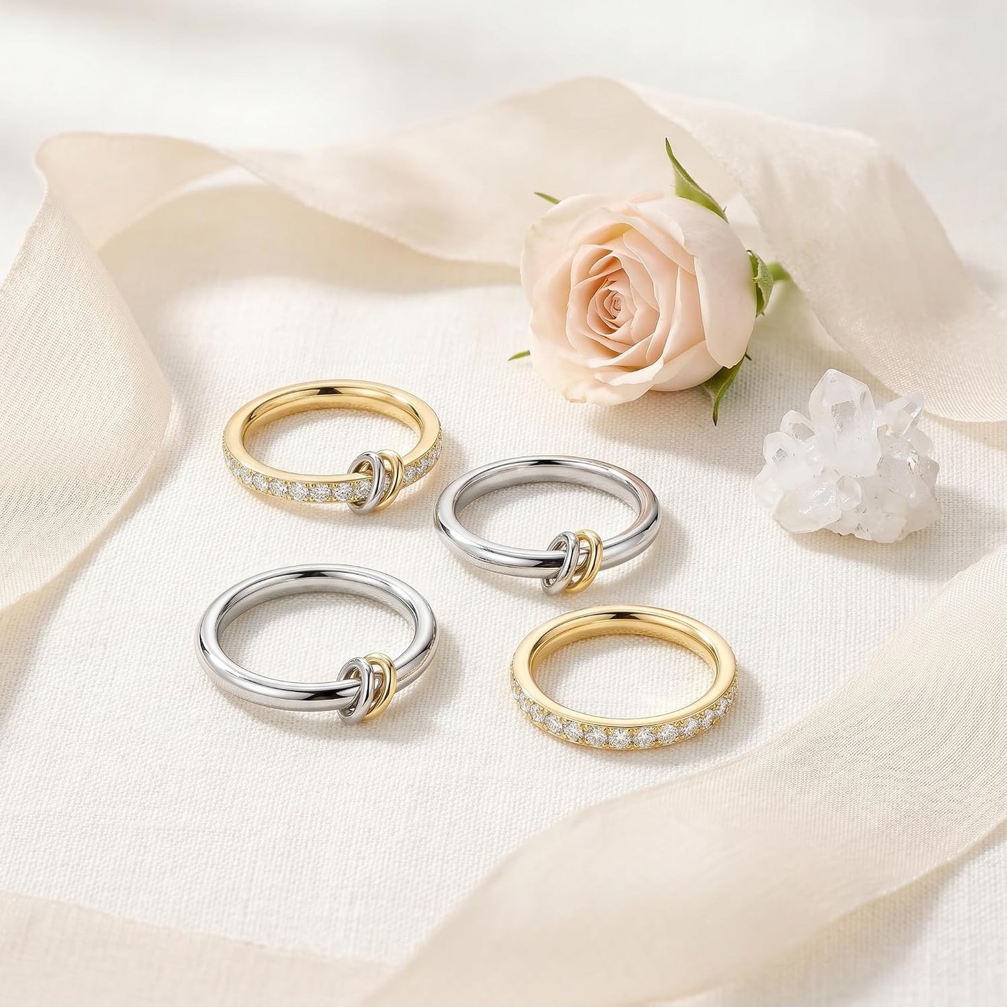 PDWZNBA Anillos apilables chapados en oro de 18 quilates para mujer...