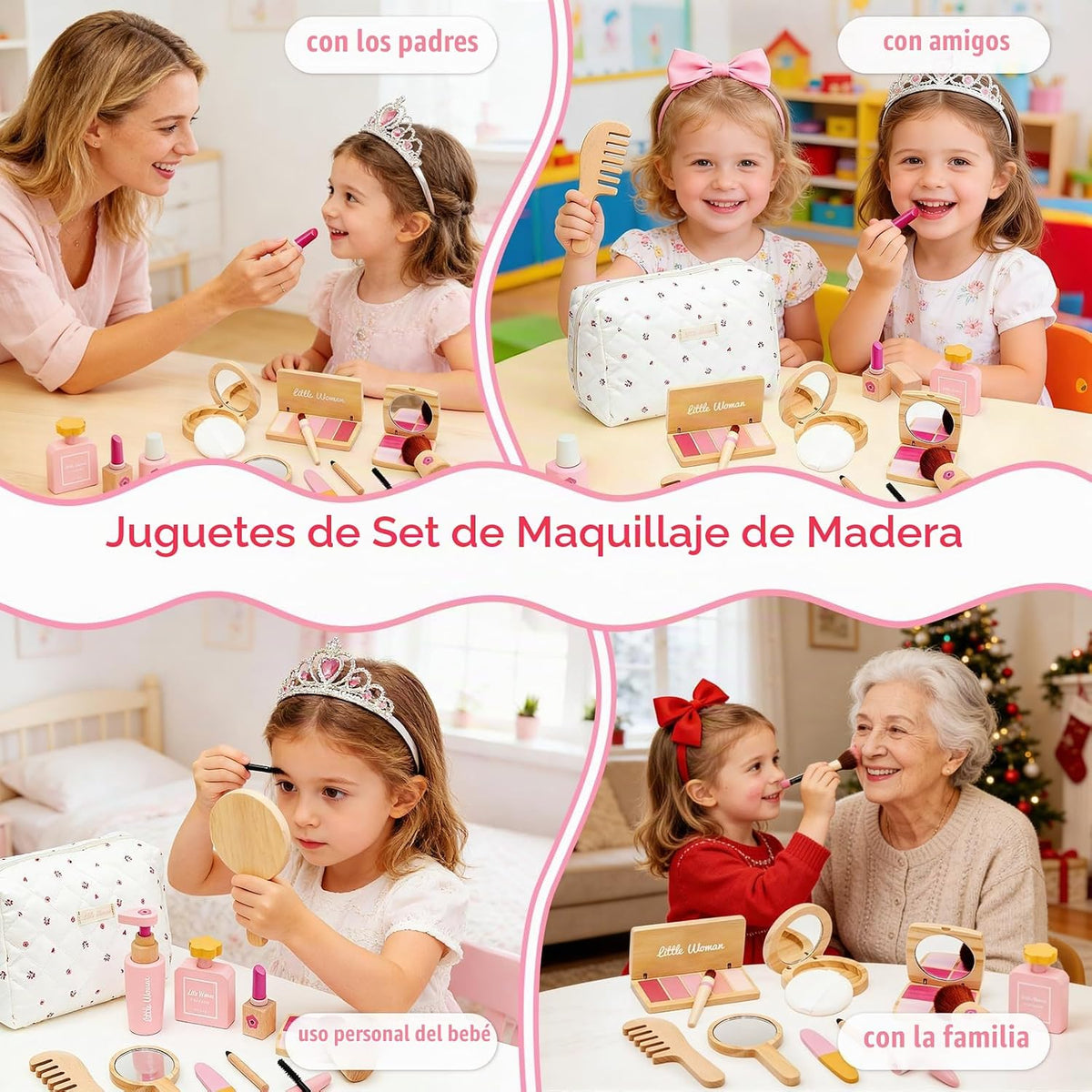 Treasdamic - Juego de juguetes de maquillaje de madera para niñas,...