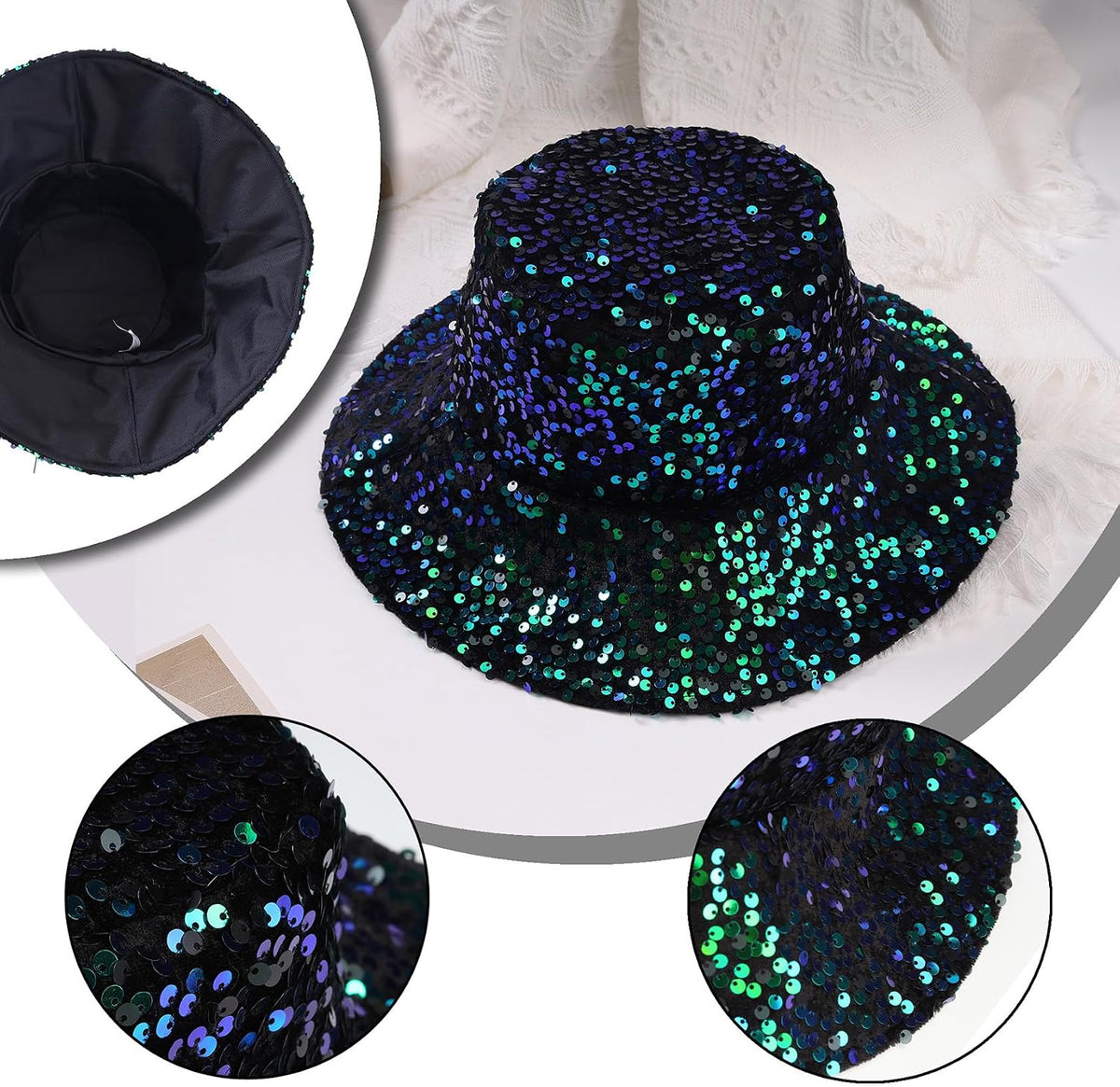 MILAKOO Sombrero de pescador con purpurina brillante con diamantes...
