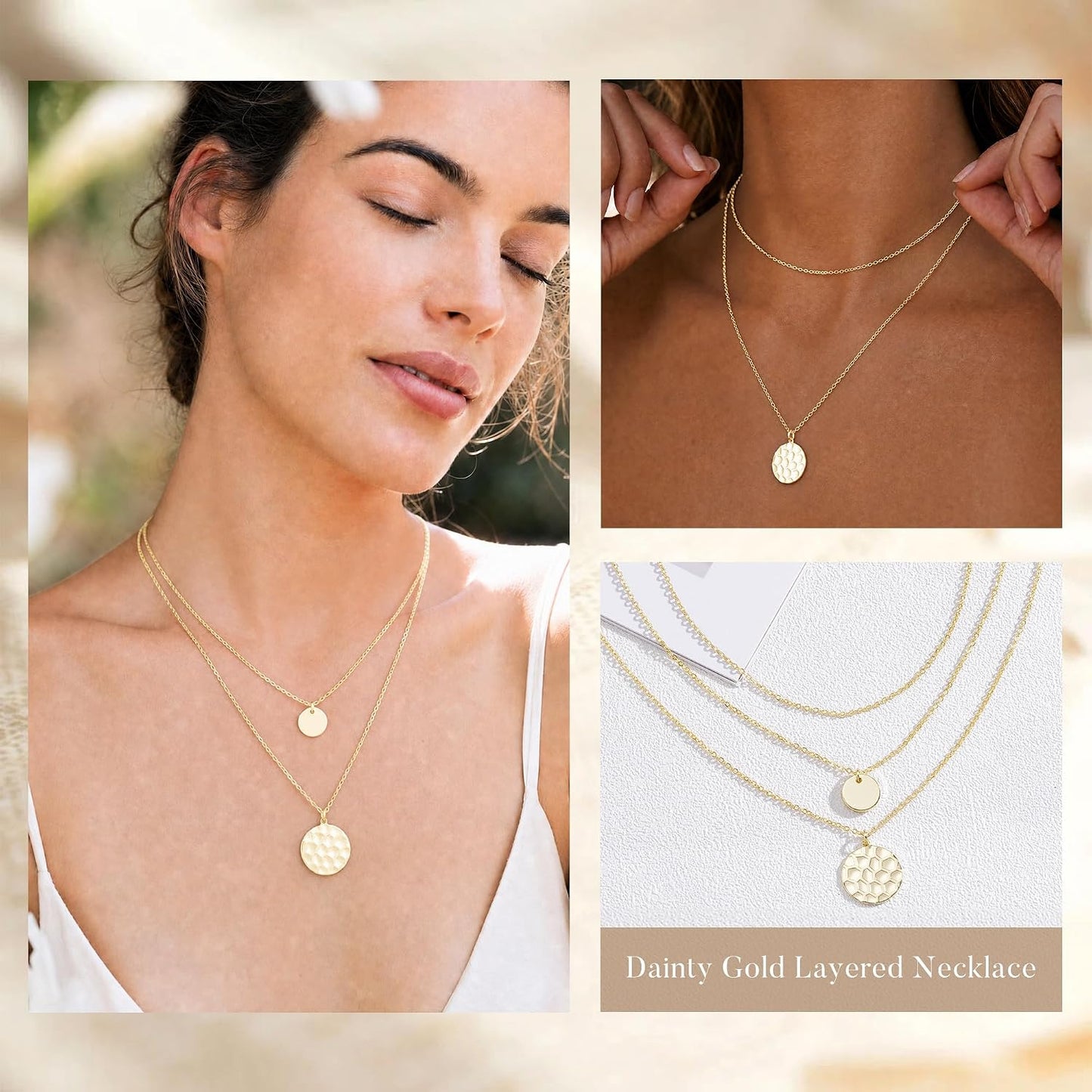 Turandoss Collares en capas para mujer, chapados en oro de 14 quila...