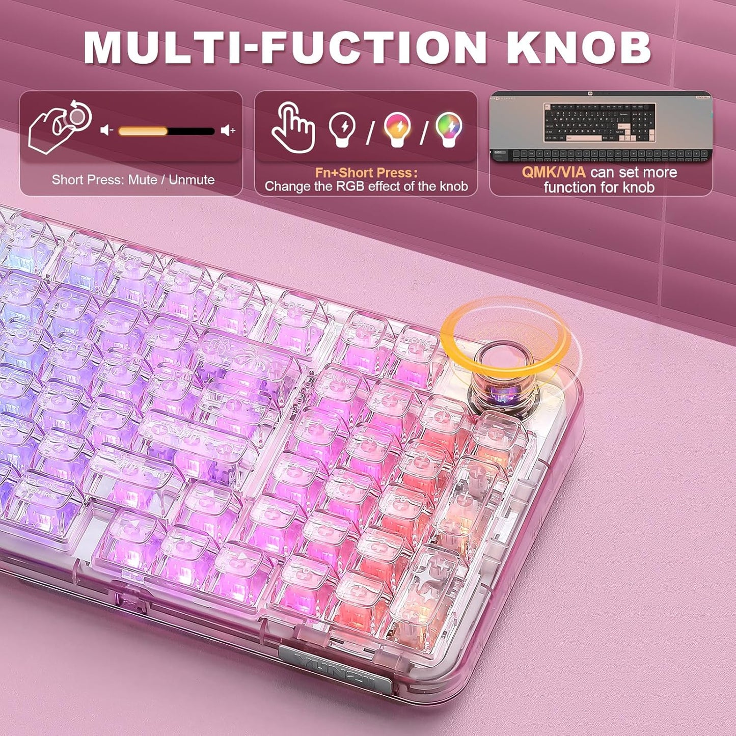 YUNZII X98 QMK\/VIA Teclado mecánico inalámbrico para juegos con pe...