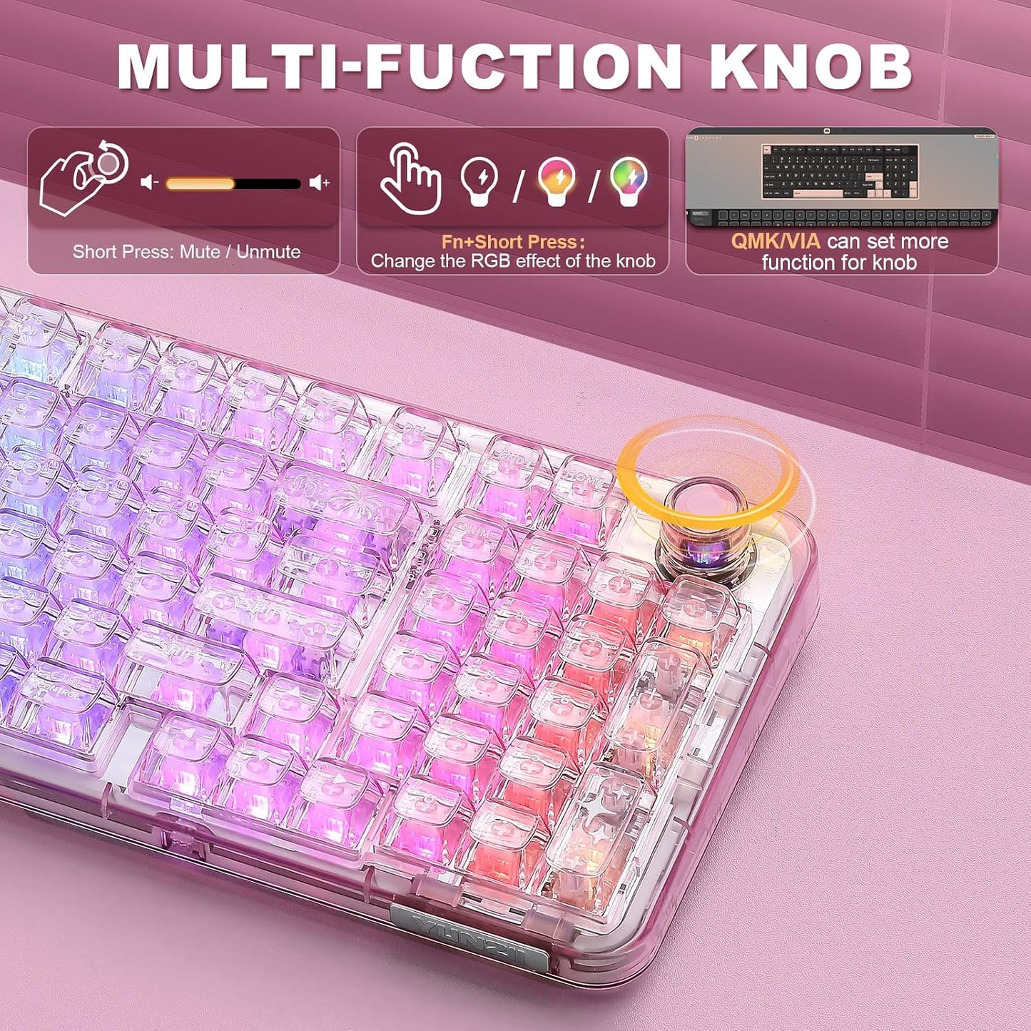 YUNZII X98 QMK\/VIA Teclado Mecánico Inalámbrico para Juegos con Pe...