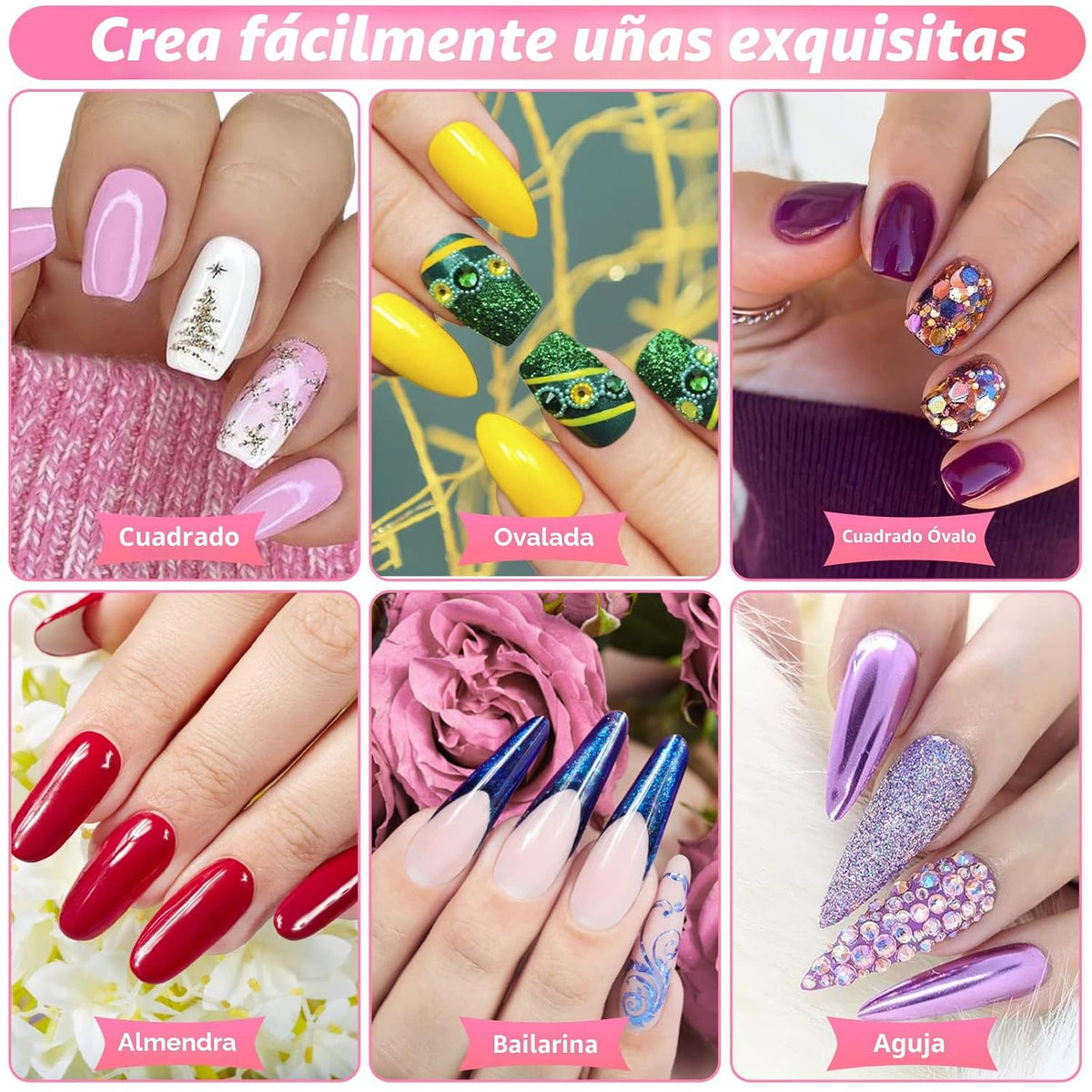 600 piezas de puntas de uñas postizas transparentes estilo ataúd Qi...