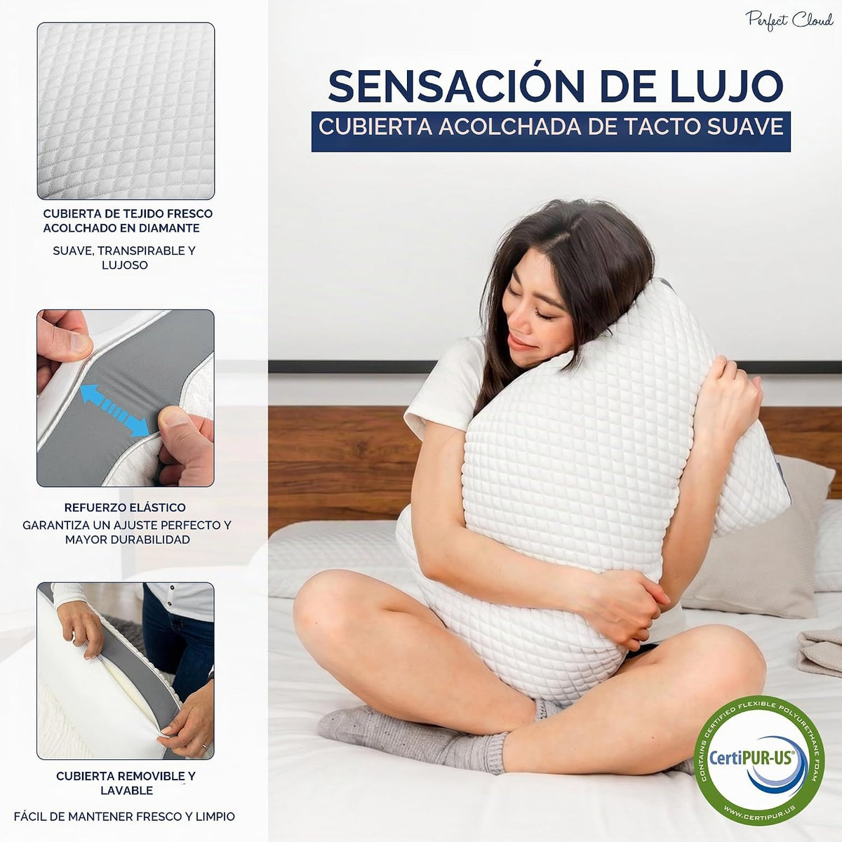 Perfect Cloud Almohada de espuma viscoelástica, diseño refrescante,...