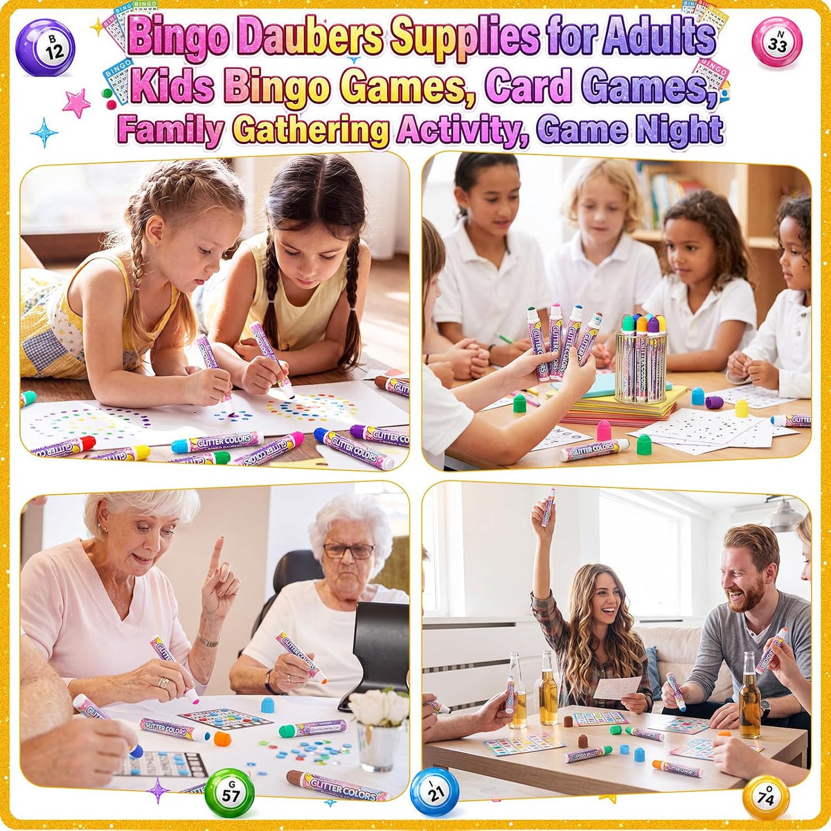 Crtiin Paquete de 96 Daubers de bingo con purpurina, 12 colores de...