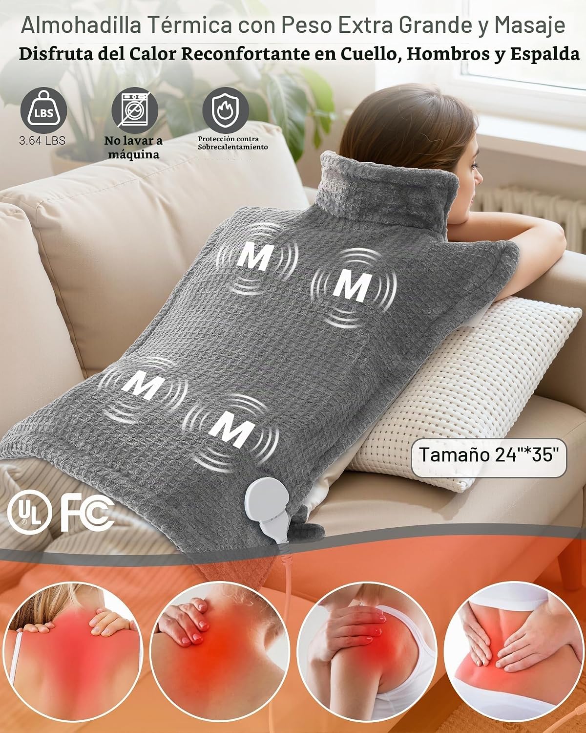 Almohadilla térmica vibratoria portátil para aliviar el dolor de cu...