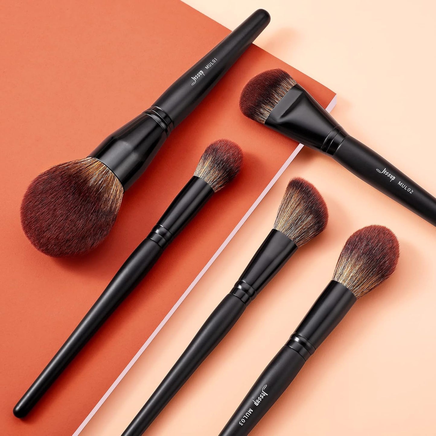 Jessup Pinceles de maquillaje de cara grande, 5 piezas, base sintét...