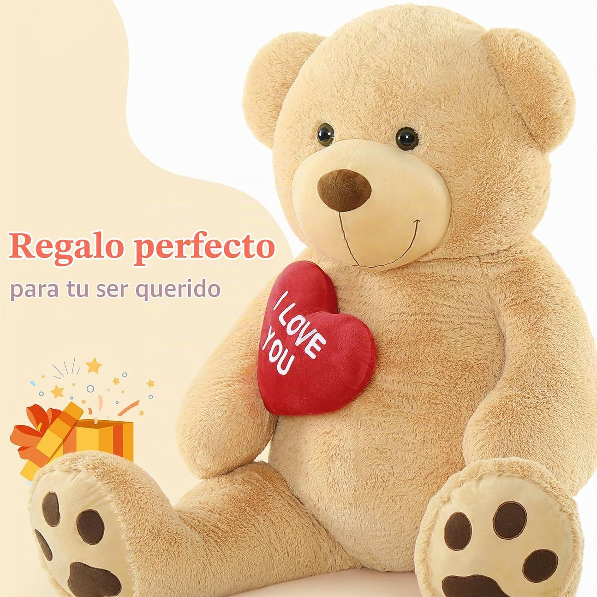BENINY Oso de peluche gigante marrón de 52 pulgadas con corazón, pe...