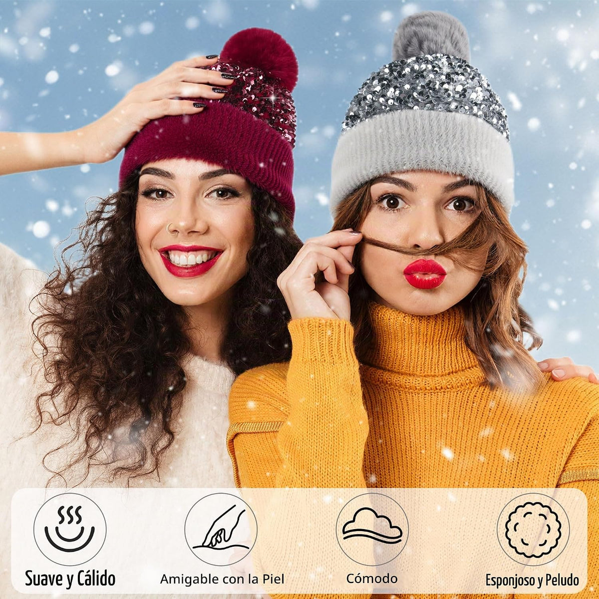 Babalet Gorro de invierno para mujer, de terciopelo, con lentejuela...