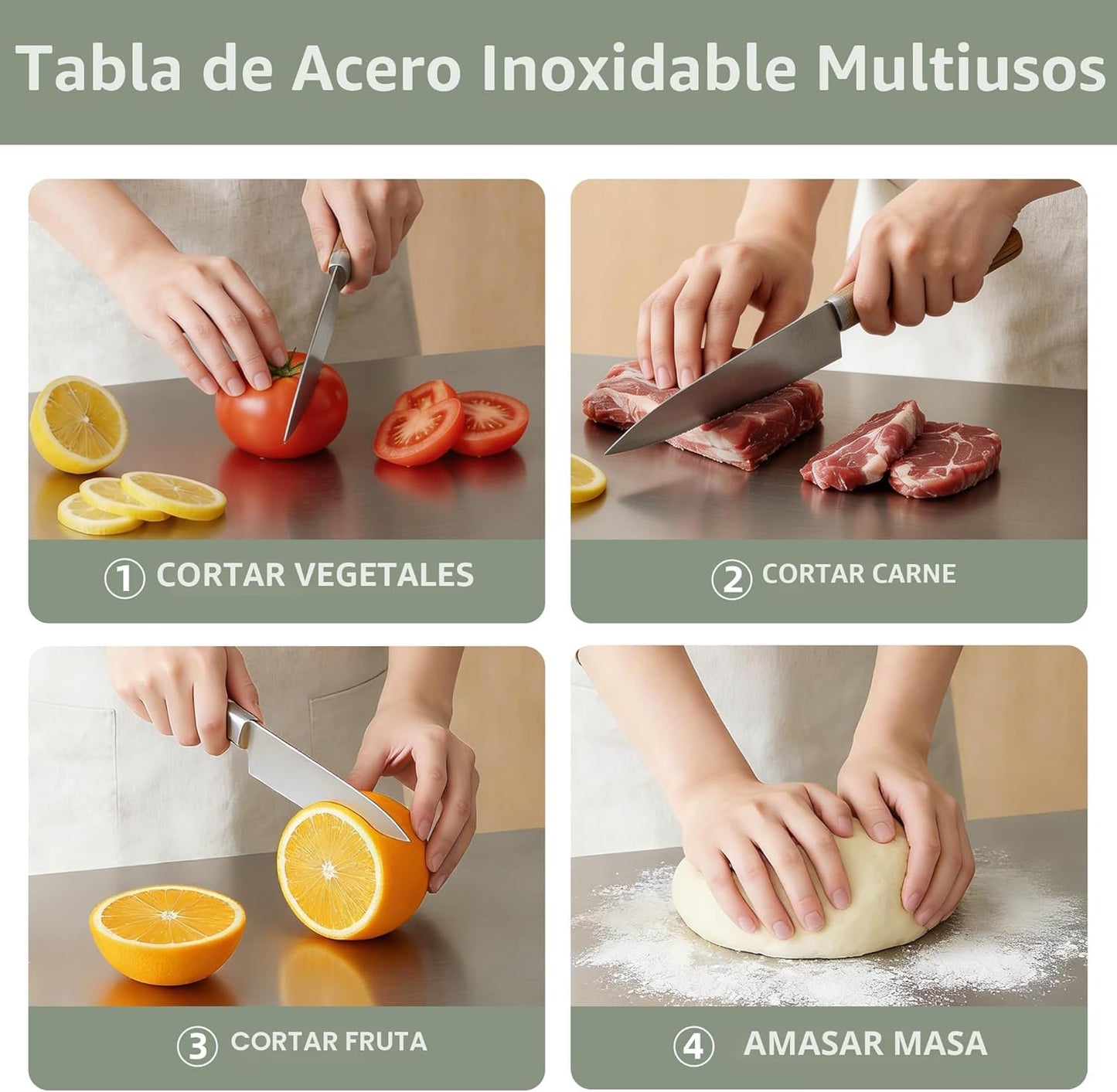 Tabla de cortar de acero inoxidable con labio, tabla de cortar de c...