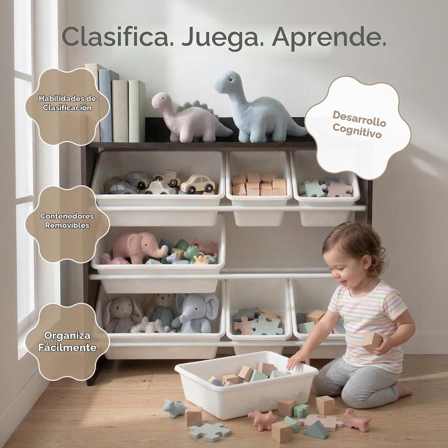 Humble Crew Organizador de juguetes para niños con estante de exhib...