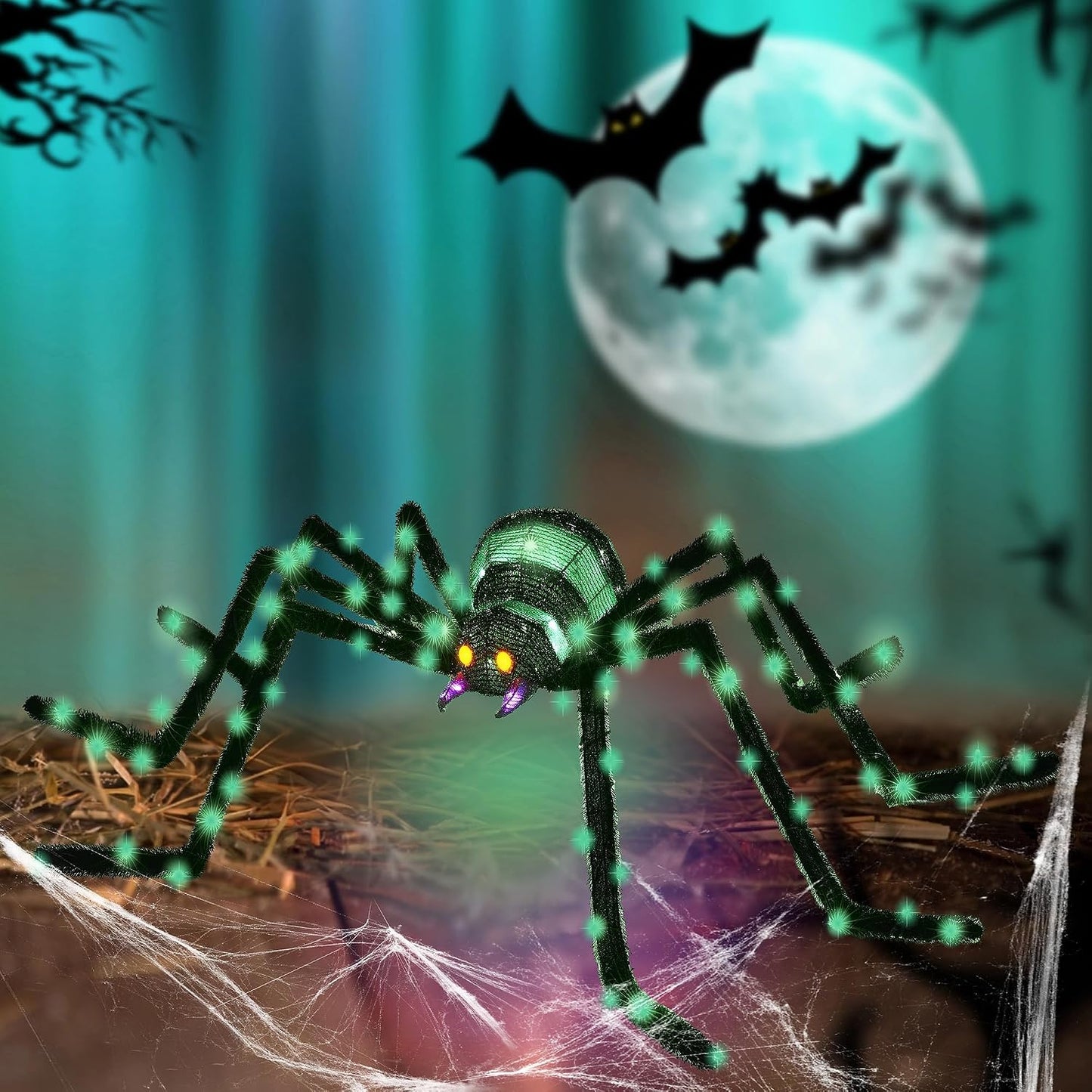 Araña gigante de 6.8 pies, decoración de Halloween para exteriores,...
