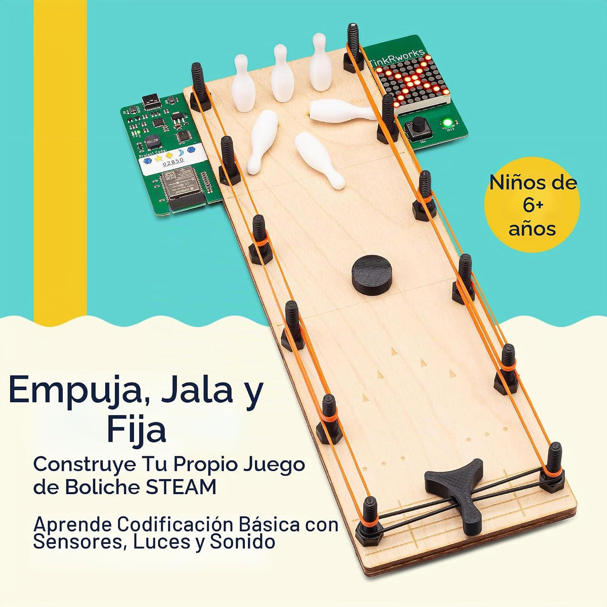 TinkRworks Juego de bolos STEAM para empujar, jalar y pasar, regalo...