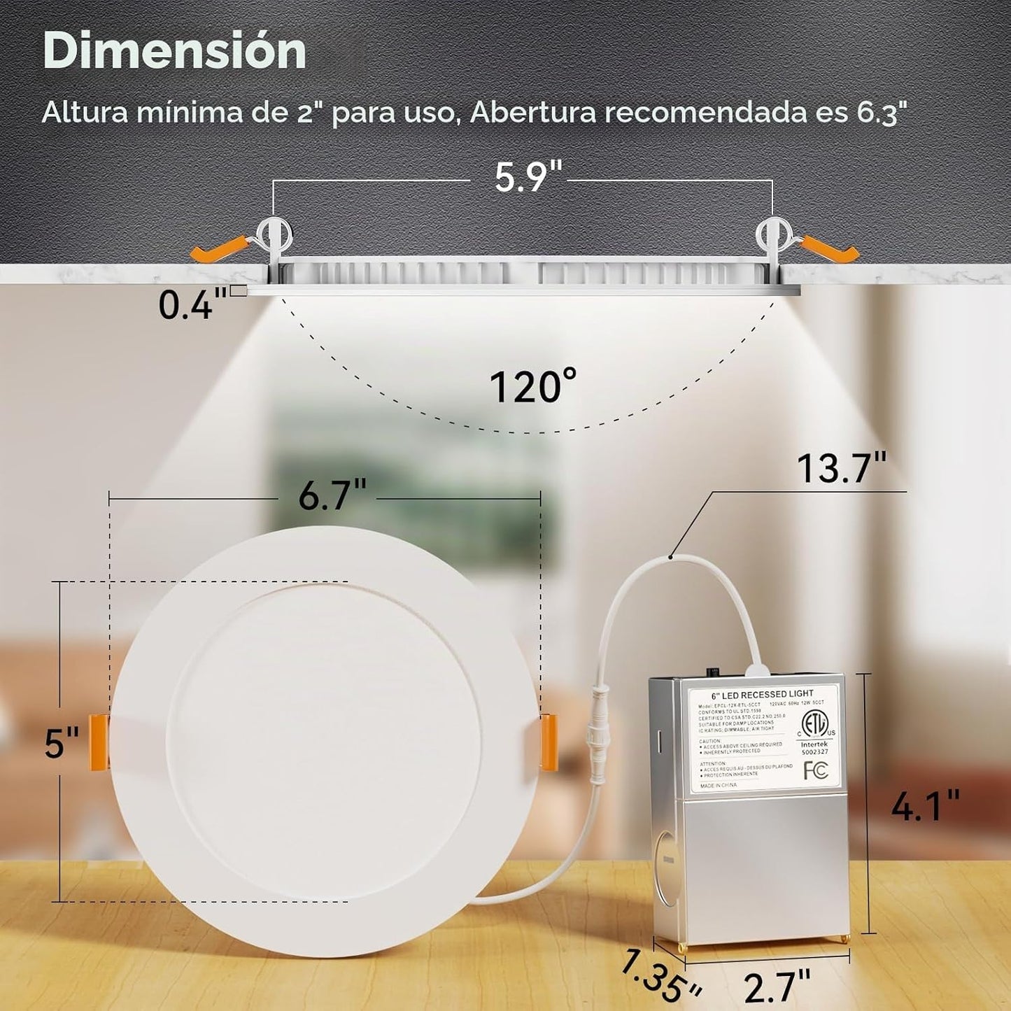 CHARKEE - Paquete de 12 luces LED empotrables ultrafinas de 6 pulga...