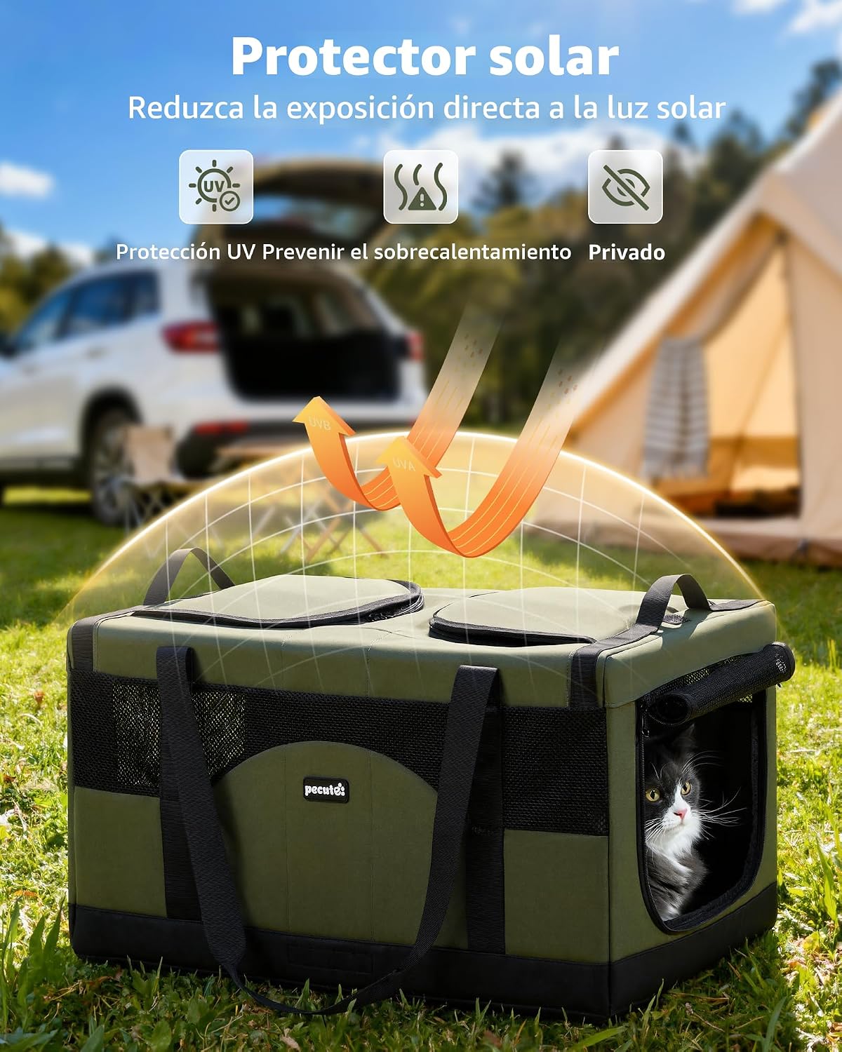 Pecute Transportador grande para gatos, suave doble jaula para masc...