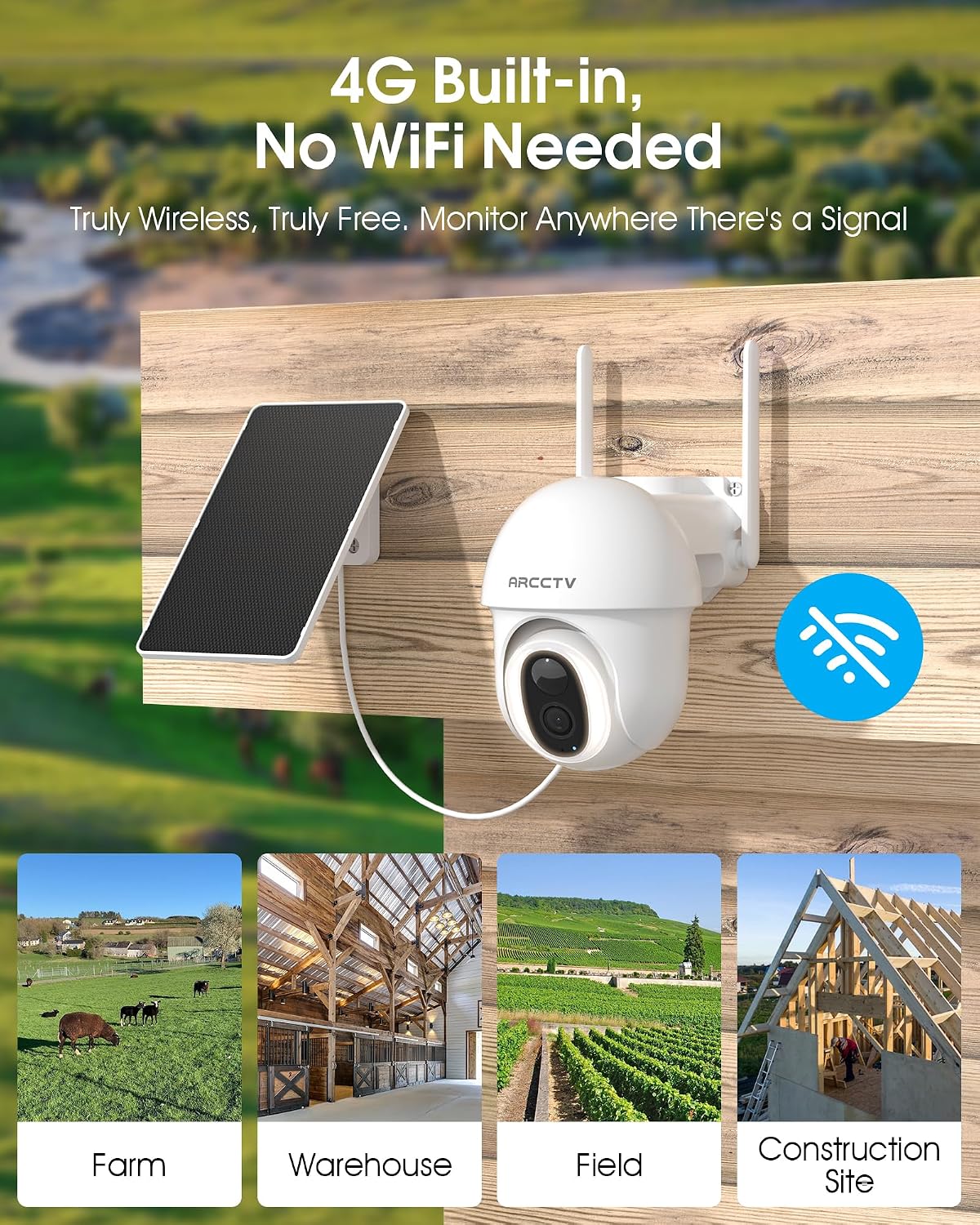 ARCCTV Cámara de seguridad celular 4G LTE inalámbrica para exterior...