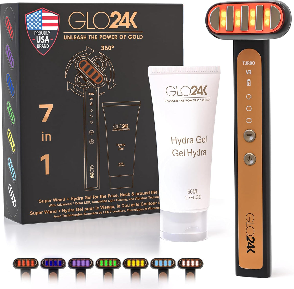 GLO24K Super Wand Plus Hydra Gel de 7 colores LED para una piel rad...