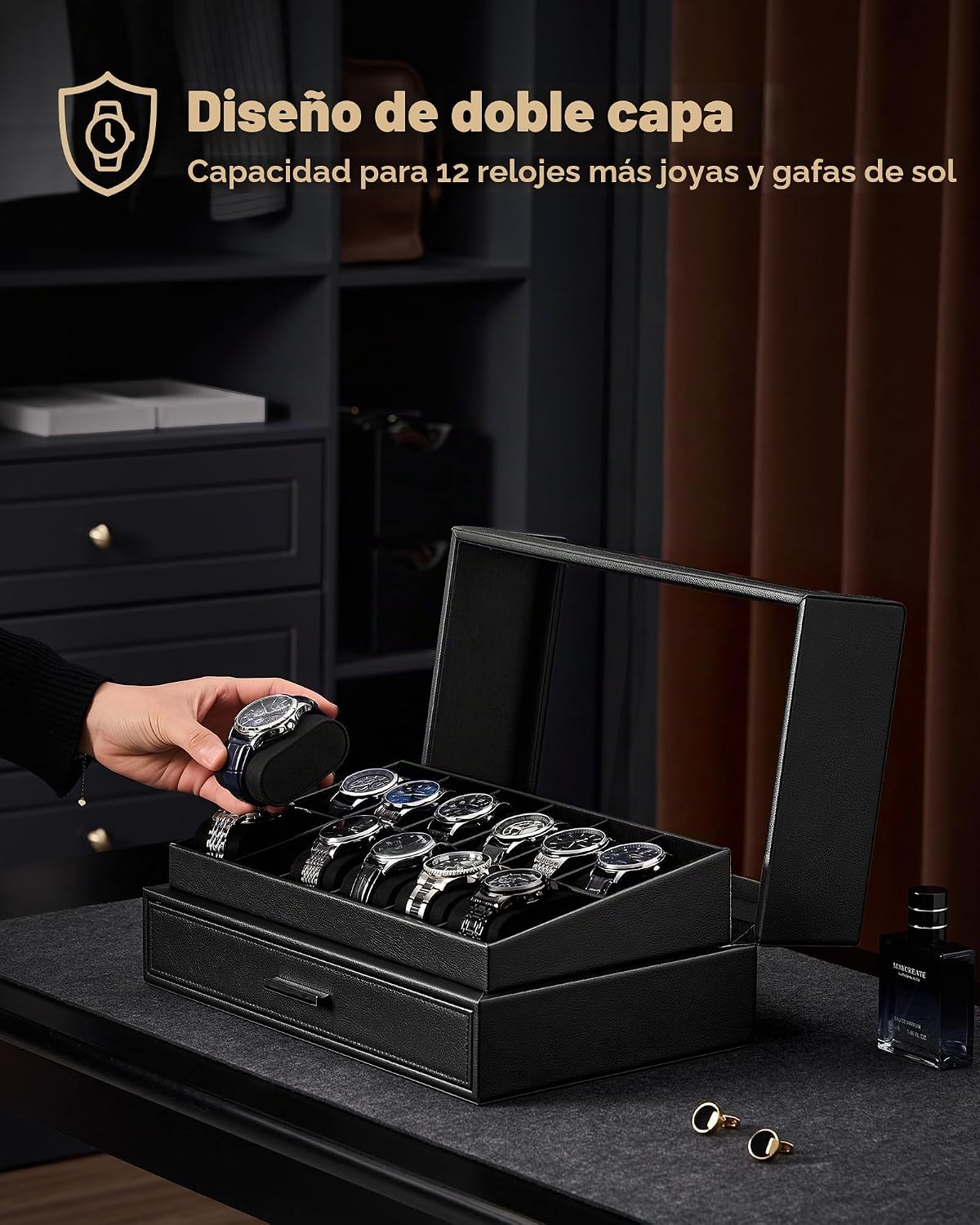 ProCase Caja de reloj para hombre, soporte para exhibición de reloj...