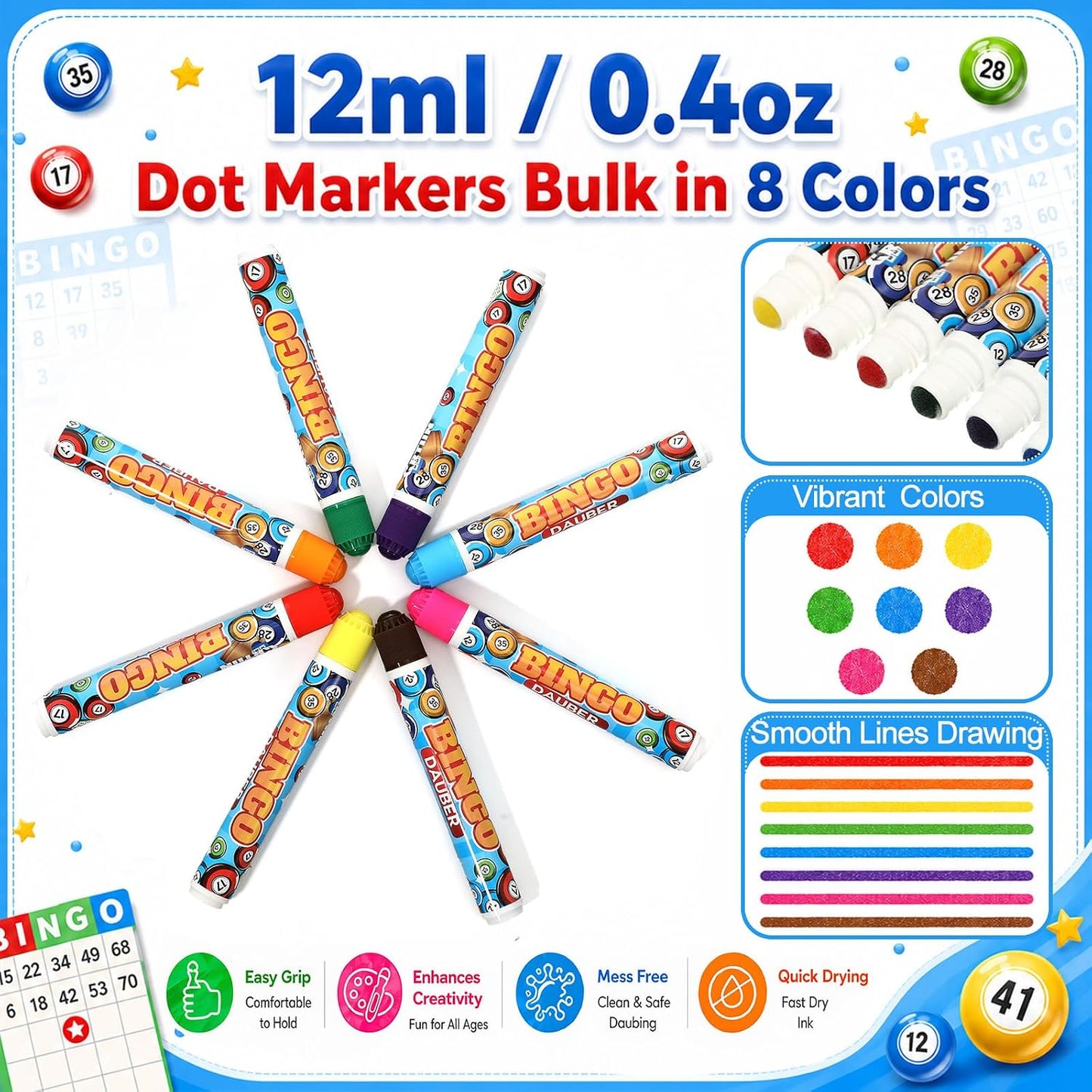 Crtiin Juego de 120 marcadores de puntos de Bingo Daubers de 0.4 on...