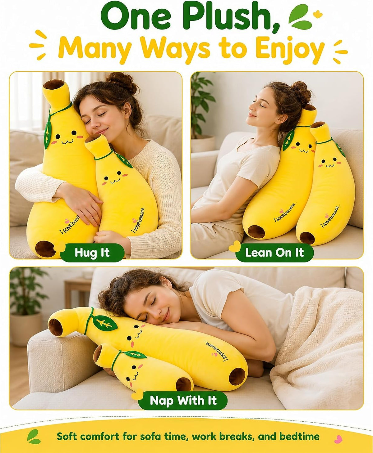 Bonita almohada de felpa de plátano, suave juguete de peluche de pl...